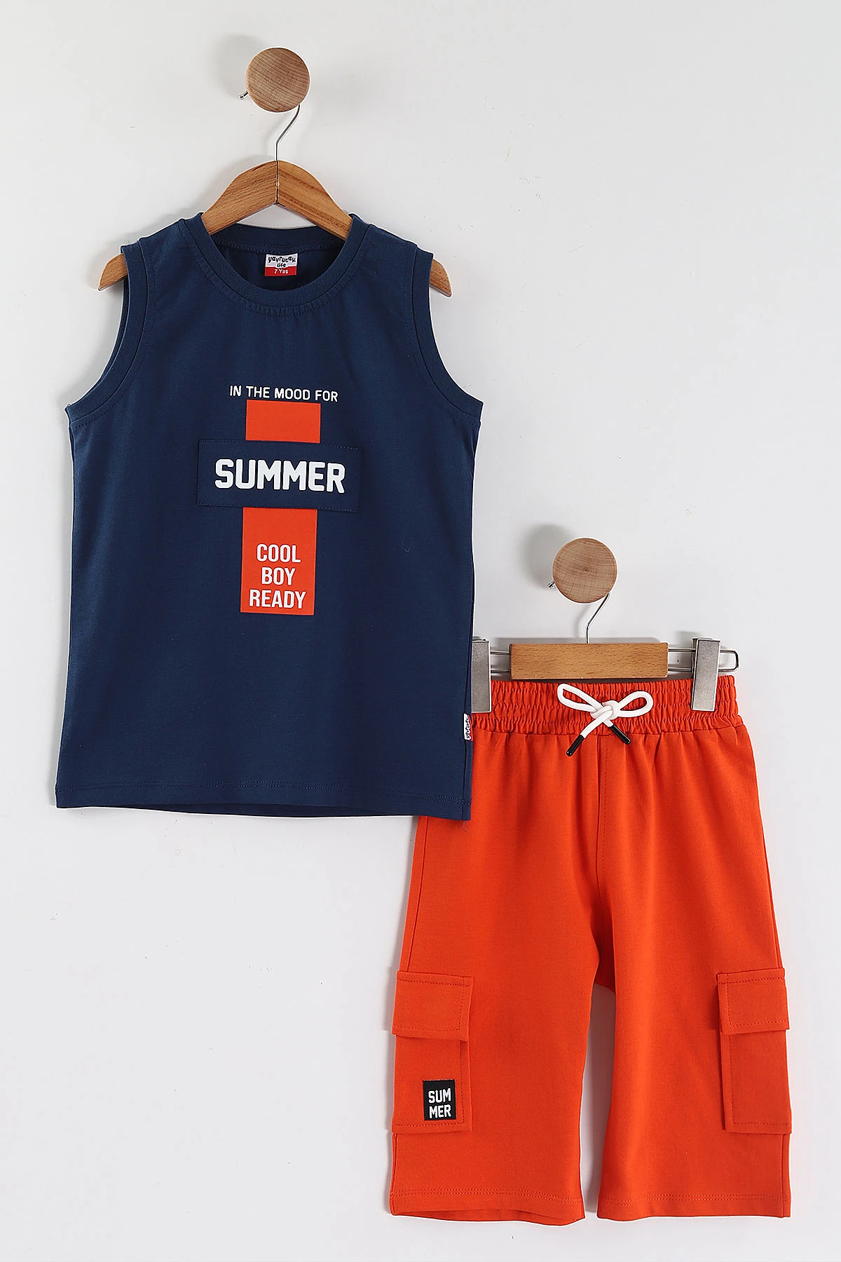 Lacivert (2-10 Yaş) Summer Baskılı Sıfır Kol ve Şortlu Süprem Erkek Çocuk Yazlık Takım 446476