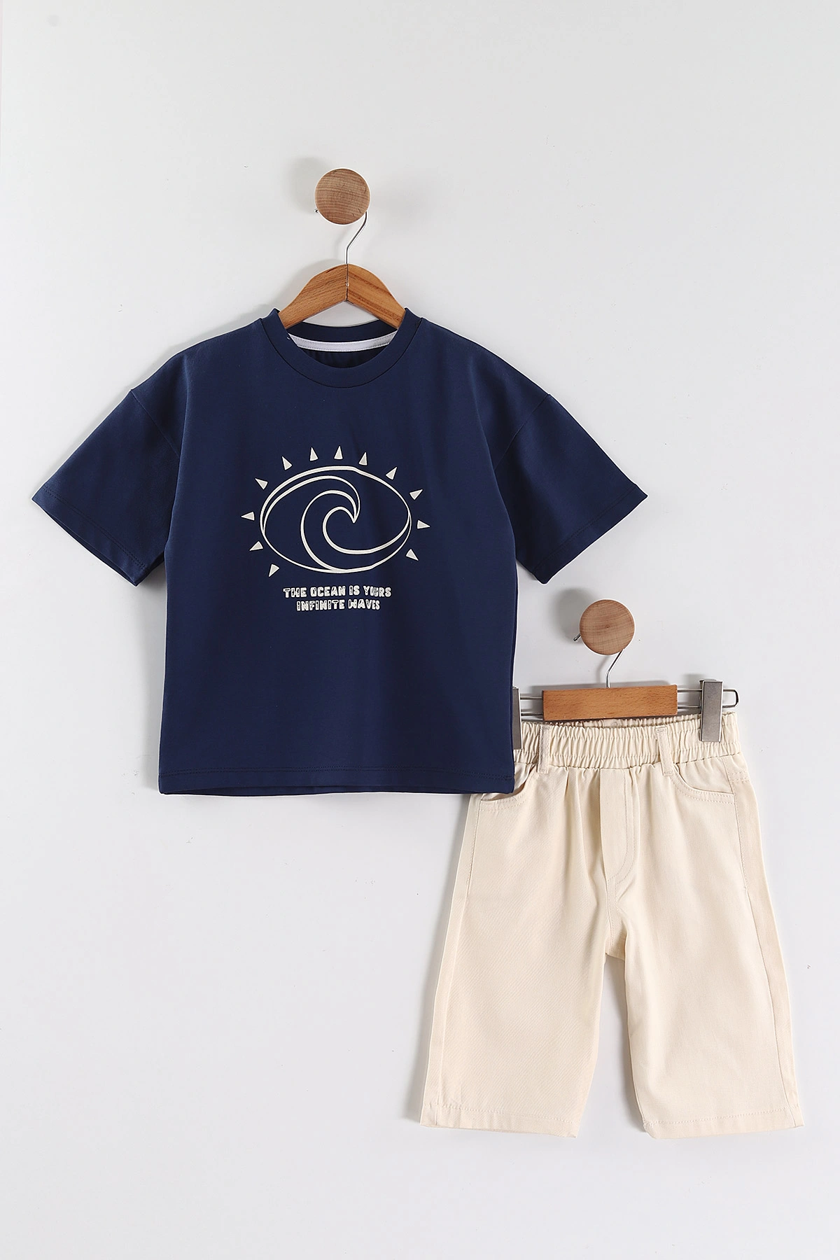 Lacivert (2-10 Yaş)Baskılı Gabardin Şortlu Erkek Çocuk Takım 457407