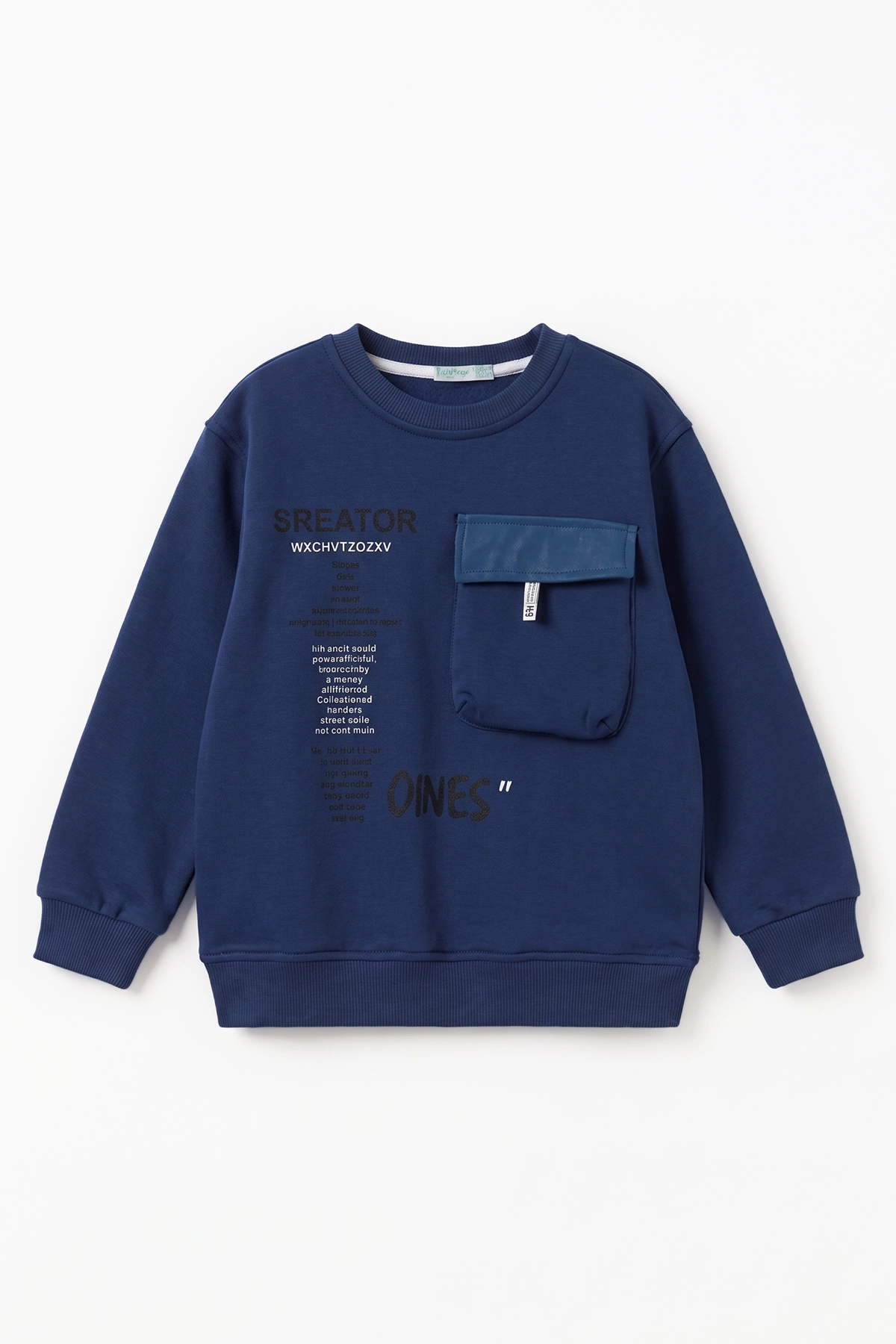 Lacivert (2-12 Yaş) Baskılı Cep Detaylı 3 İp Şardonlu Erkek Çocuk Sweatshirt 499658