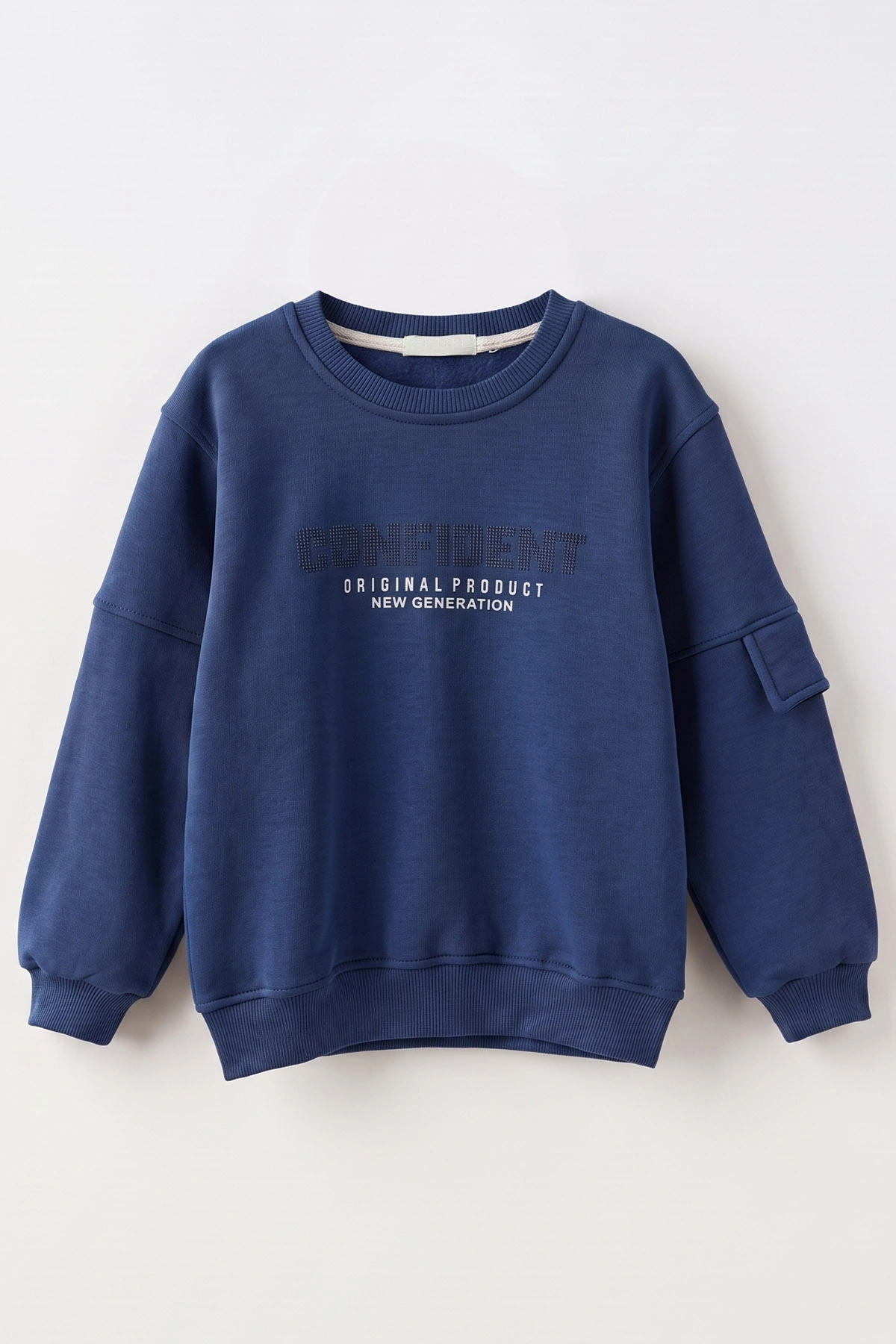 Lacivert (2-12 Yaş) Confident Kabartma Baskılı 3 İp Şardonlu Erkek Çocuk Sweatshirt 486880