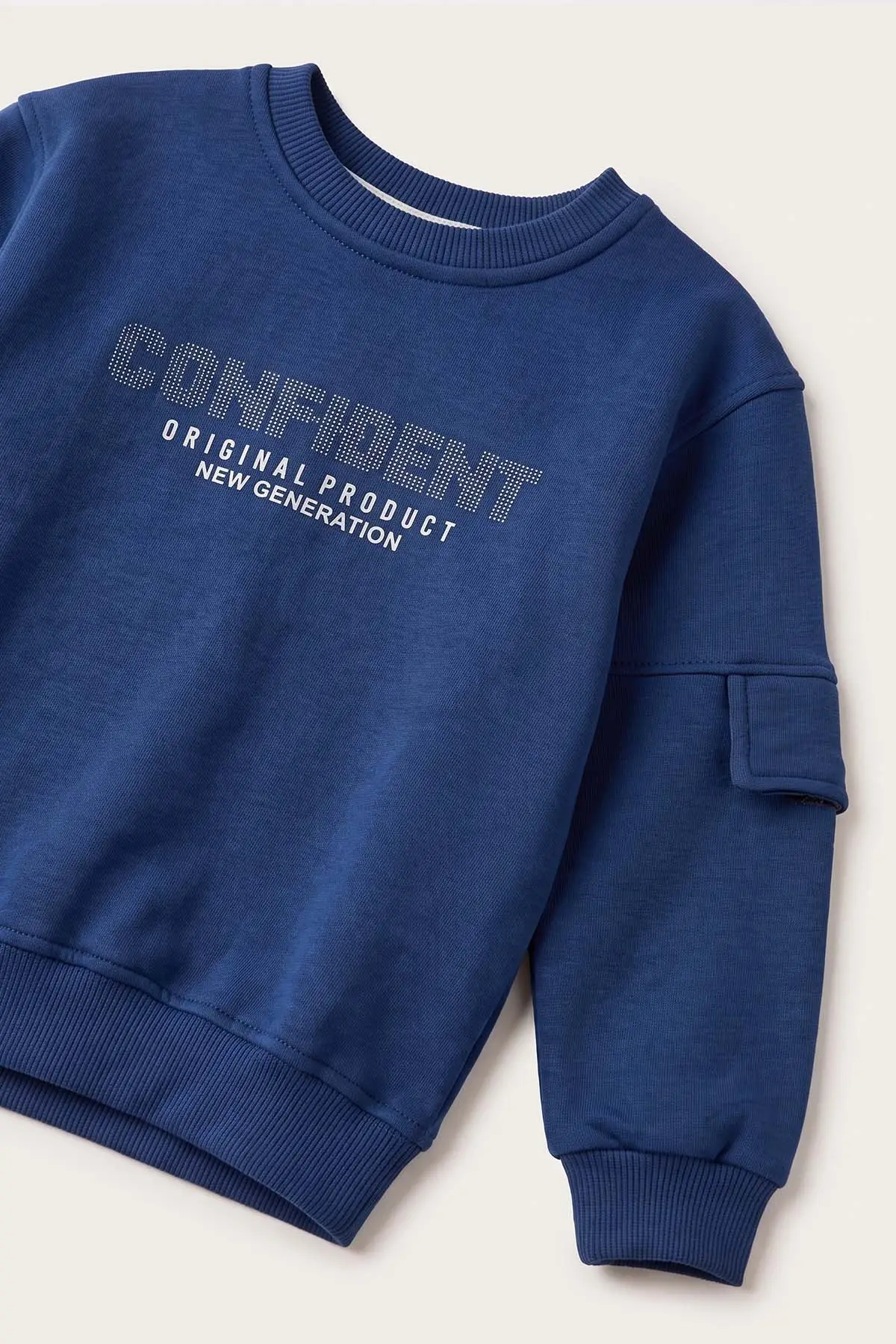Lacivert (2-12 Yaş) Confident Kabartma Baskılı 3 İp Şardonlu Erkek Çocuk Sweatshirt 486880