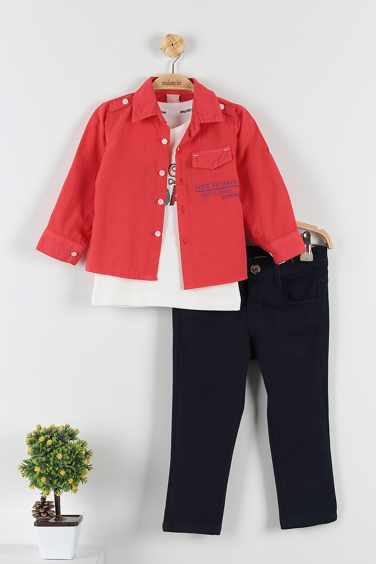 Lacivert (2-5 Yaş) Love To Have Baskılı Cep Detaylı 3'lü Erkek Çocuk Takım 173952