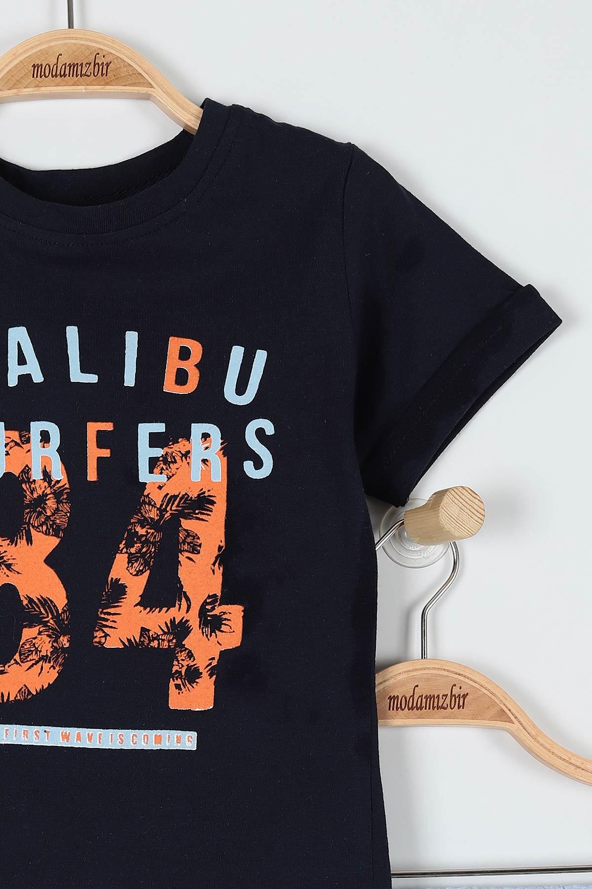 Lacivert (2-5 Yaş) Malıbu Surfers Baskılı Kargo Cep Detaylı Erkek Çocuk Takım 182739
