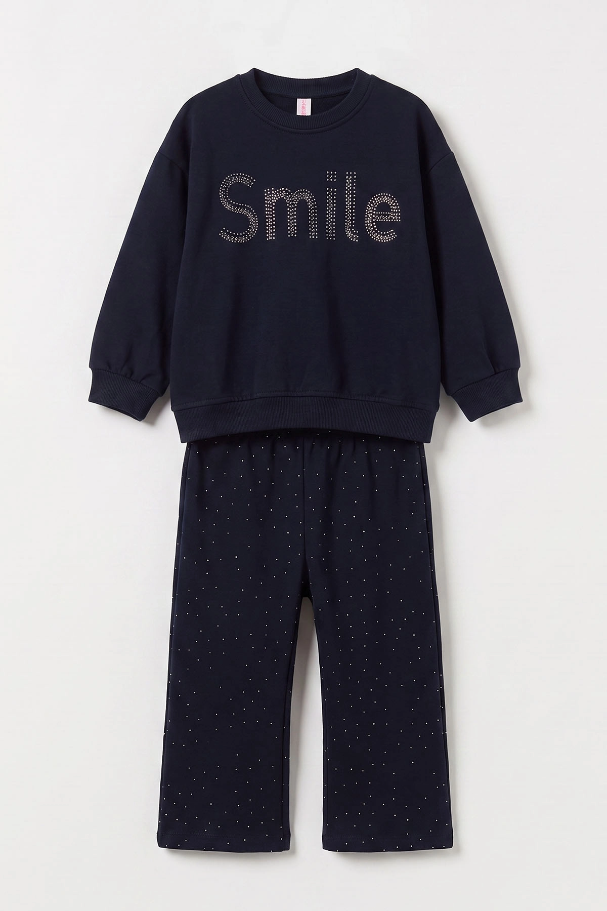 Lacivert (2-5 Yaş) Smile Baskılı Taşlı Kız Çocuk Takım 475955