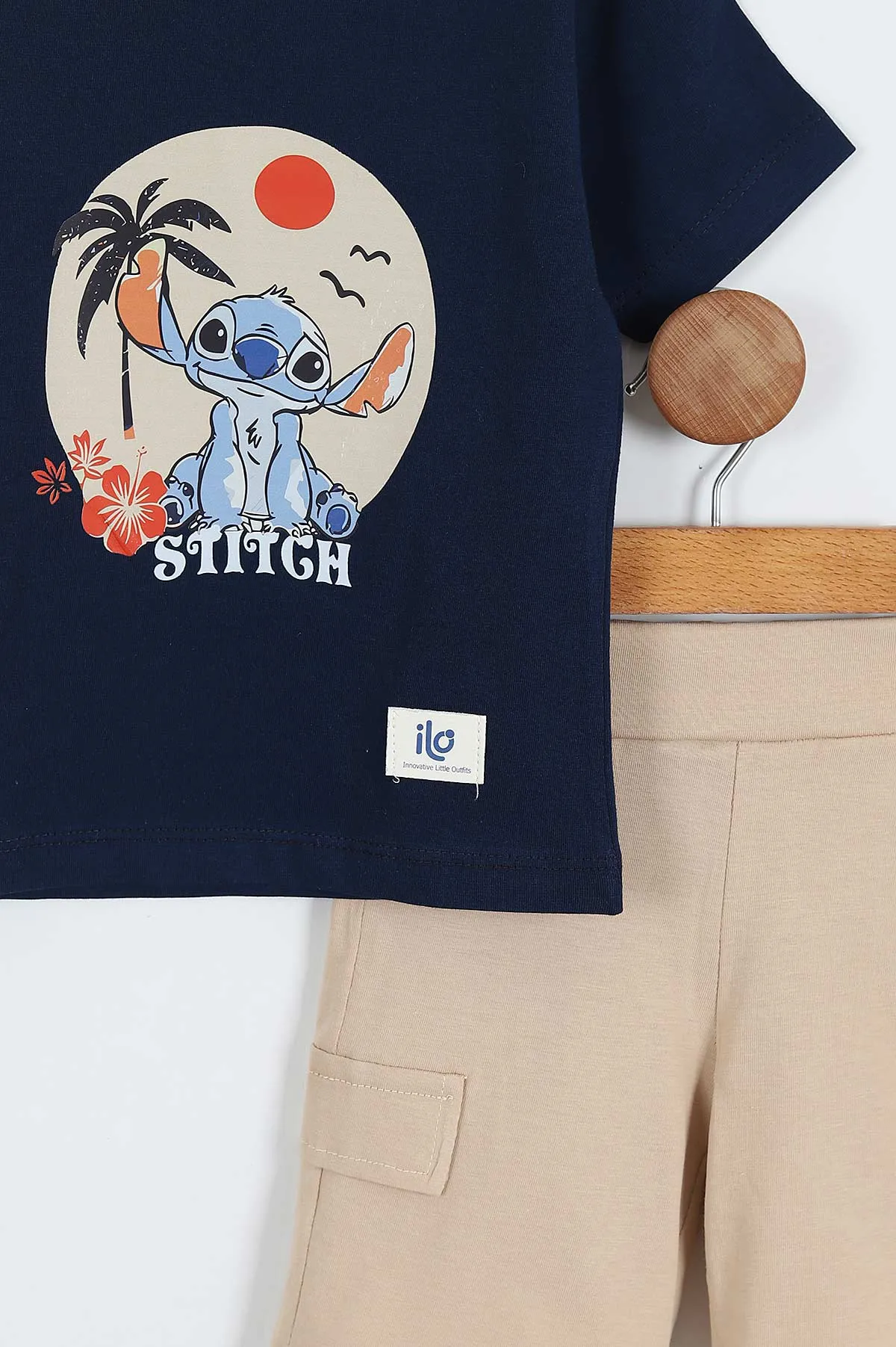 Lacivert (2-5 Yaş) Stich Baskılı   Şortlu Erkek Çocuk Yazlık Takım 357532