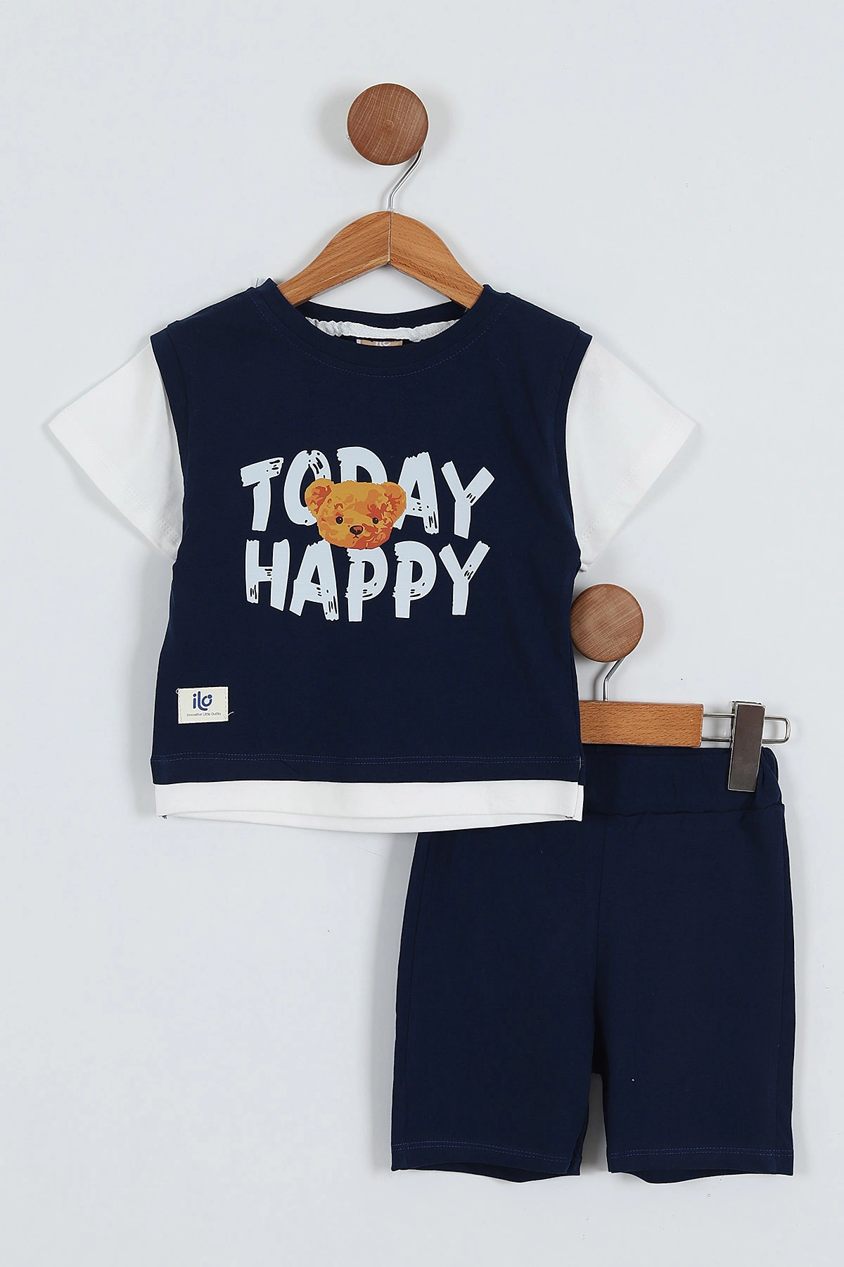 Lacivert (2-5 Yaş)Happy Baskılı Şortlu Erkek Çocuk Takım 357028