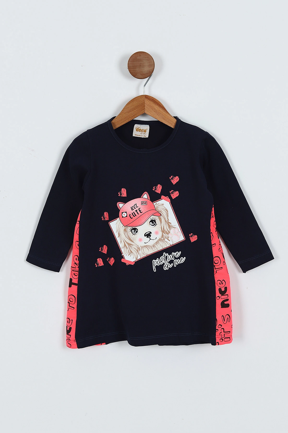 Lacivert (2-6 Yaş) Cute Baskılı Süprem Likralı  Kız Çocuk Elbise 419333