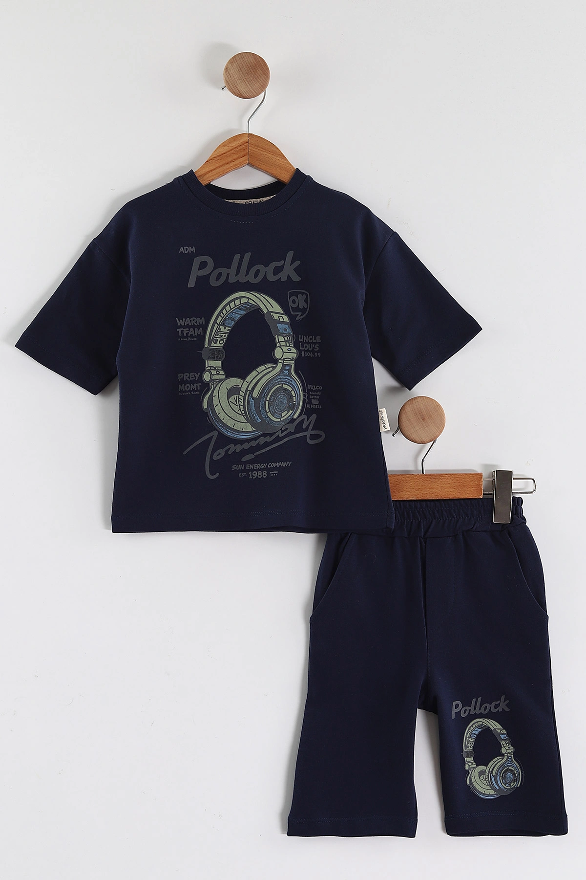 Lacivert (2-6 Yaş) Pollock Baskılı  Şortlu Süprem Erkek Çocuk Yazlık Takım 438098