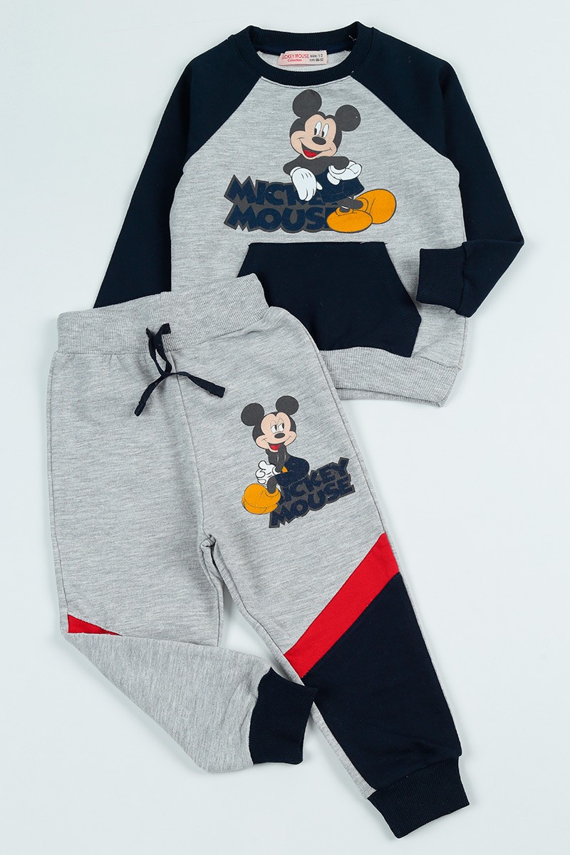 Lacivert (2-8 Yaş) Mickey Mouse Baskılı Erkek Çocuk Takım 96614