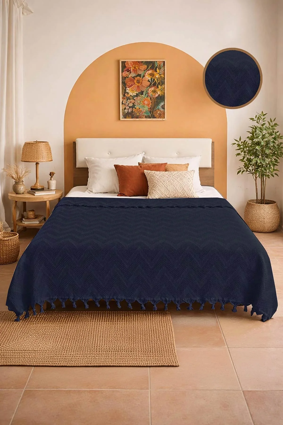 Lacivert 200x230 Cm Bella Home Çift Kişilik Elit Jakarlı Tek Pike 434858