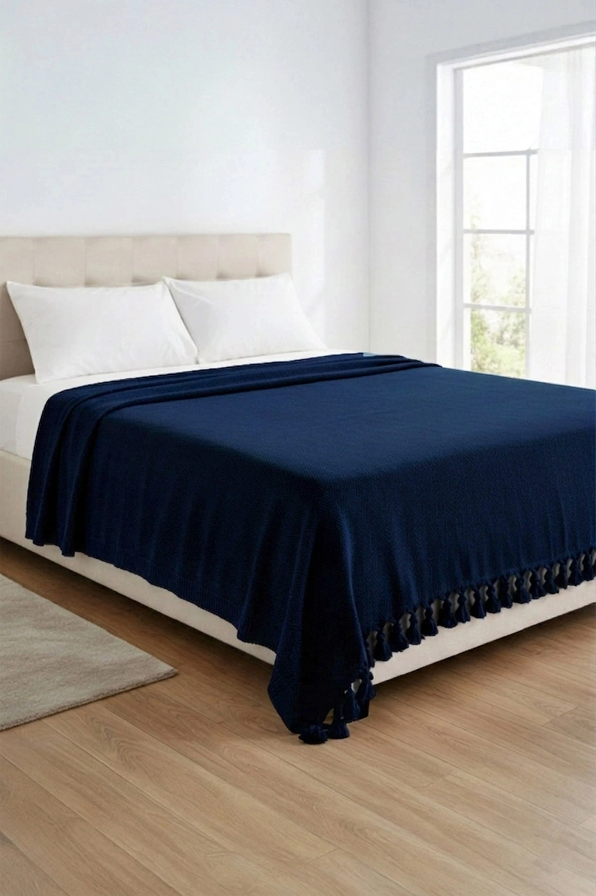 Lacivert 200x230 Cm Bella Home Çift Kişilik Natural Tek Pike 434765