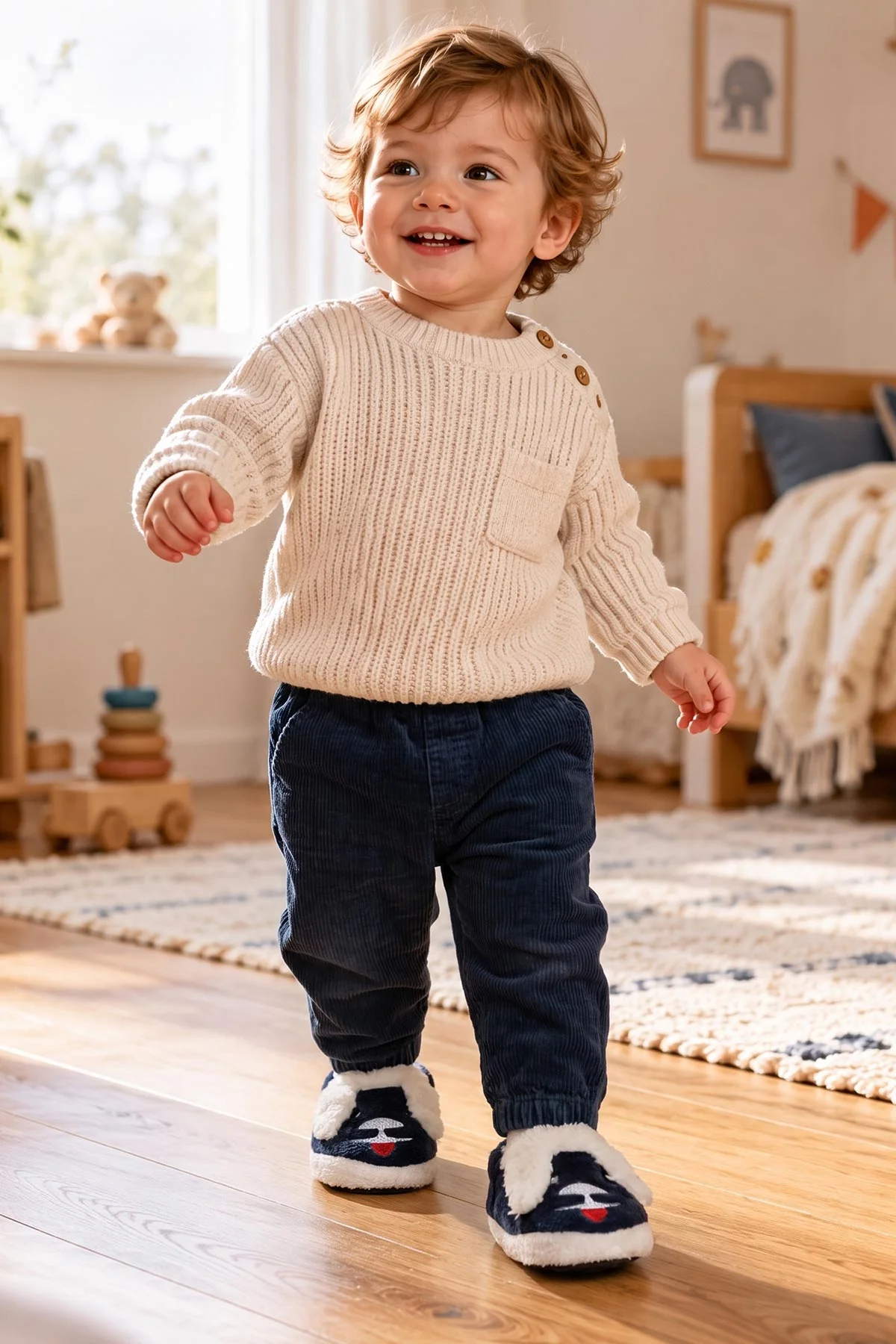 Lacivert ( 21 - 24 ) Peluş Figürlü Erkek Bebek Panduf 494635