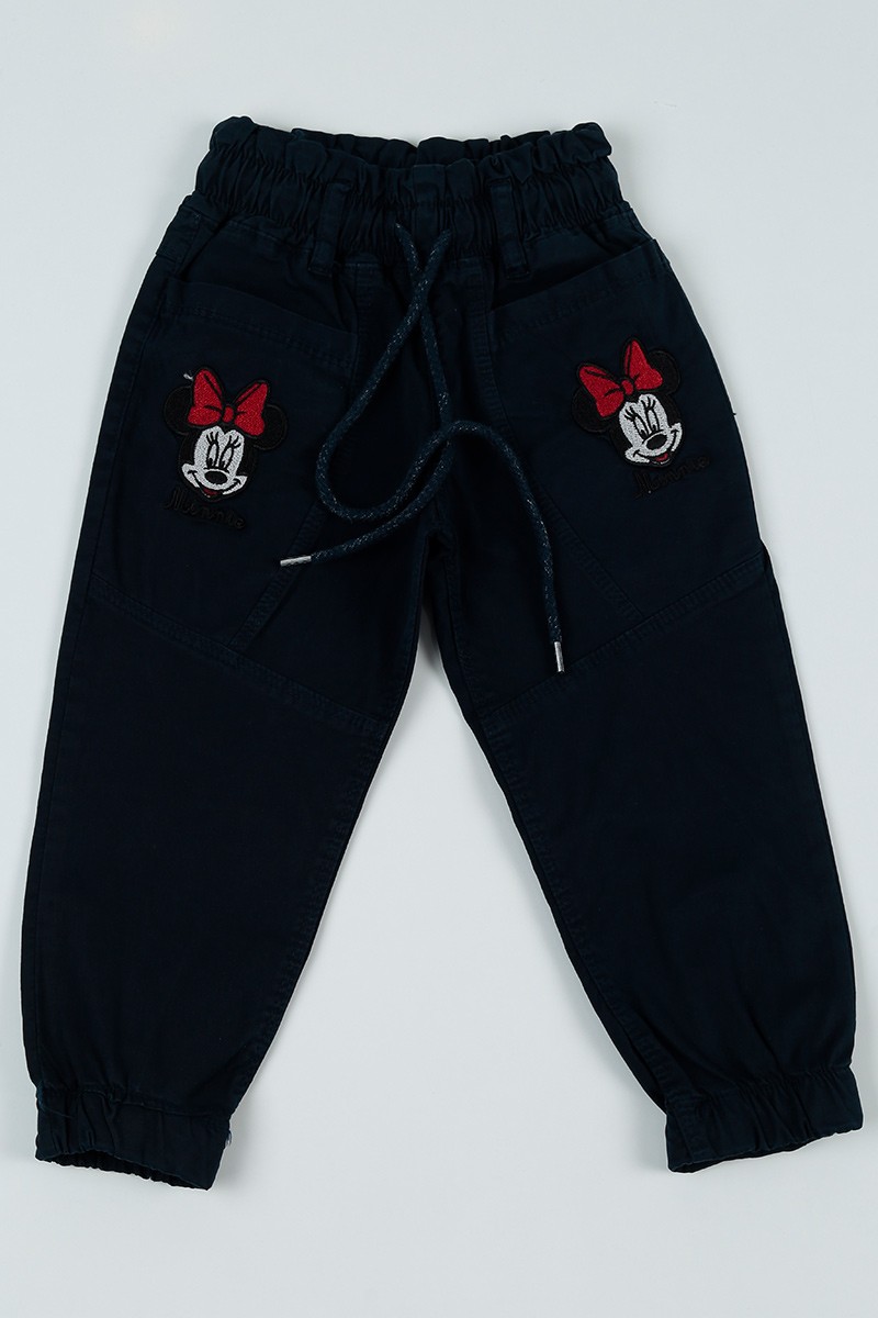 Lacivert (3-7 Yaş) Minnie Mouse Nakışlı Bel Lastikli Kız Çocuk Pantolon 94767