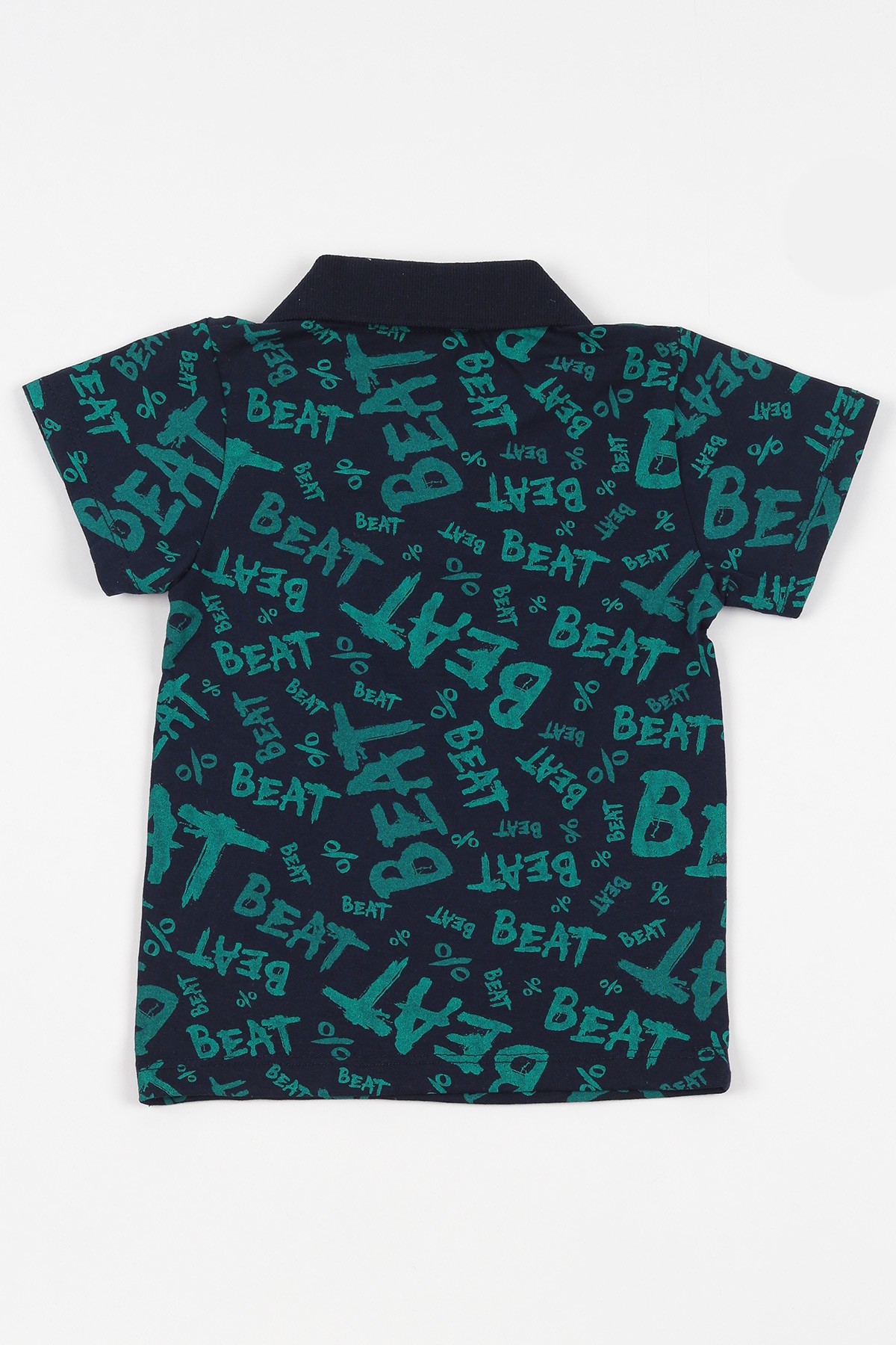 Lacivert (3-7 yaş) Yakalı Beat Baskılı Erkek Çocuk Tişört 110686