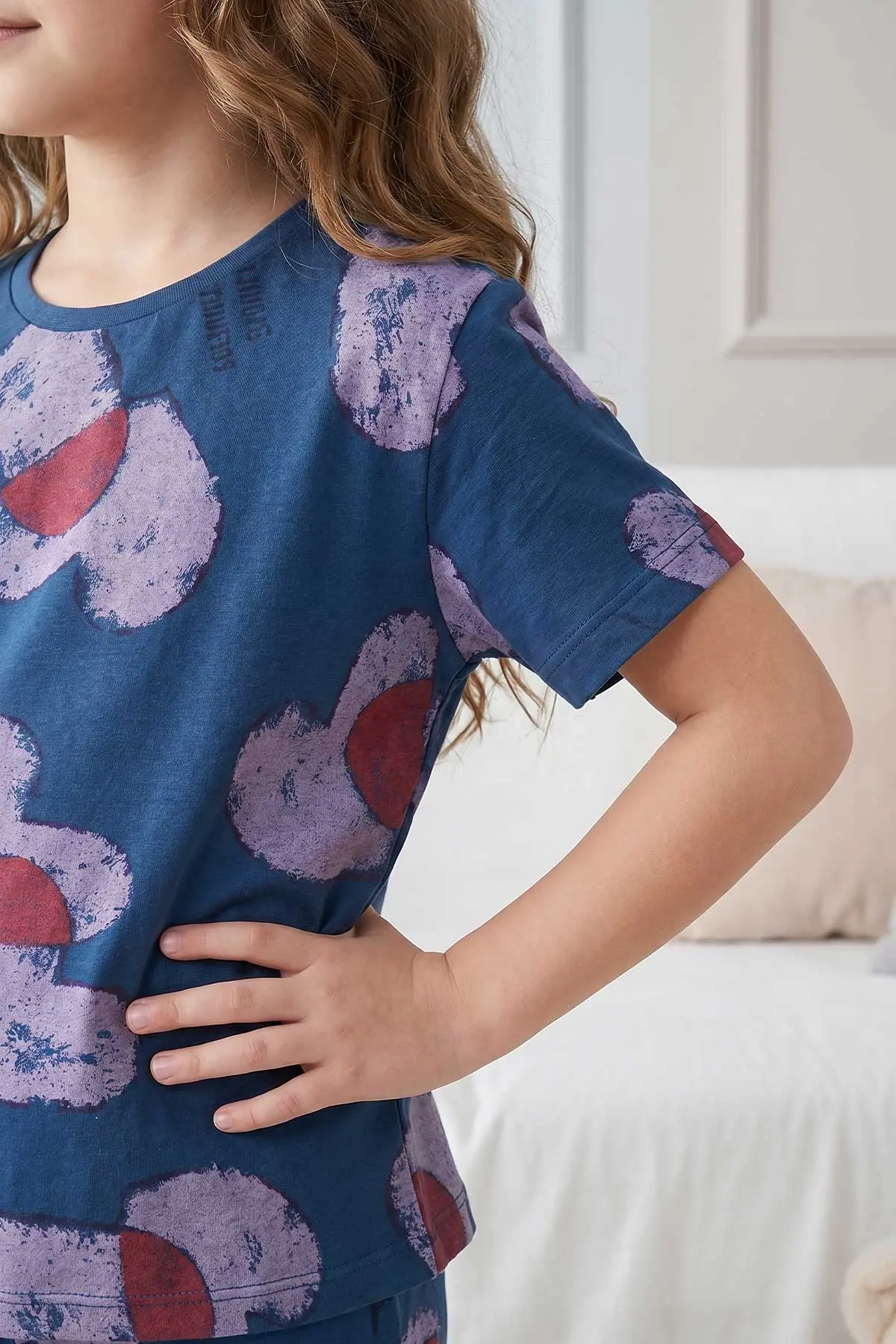 Lacivert (3-8 Yaş)Kalp Desenli Kız Çocuk Pijama Takımı 461489