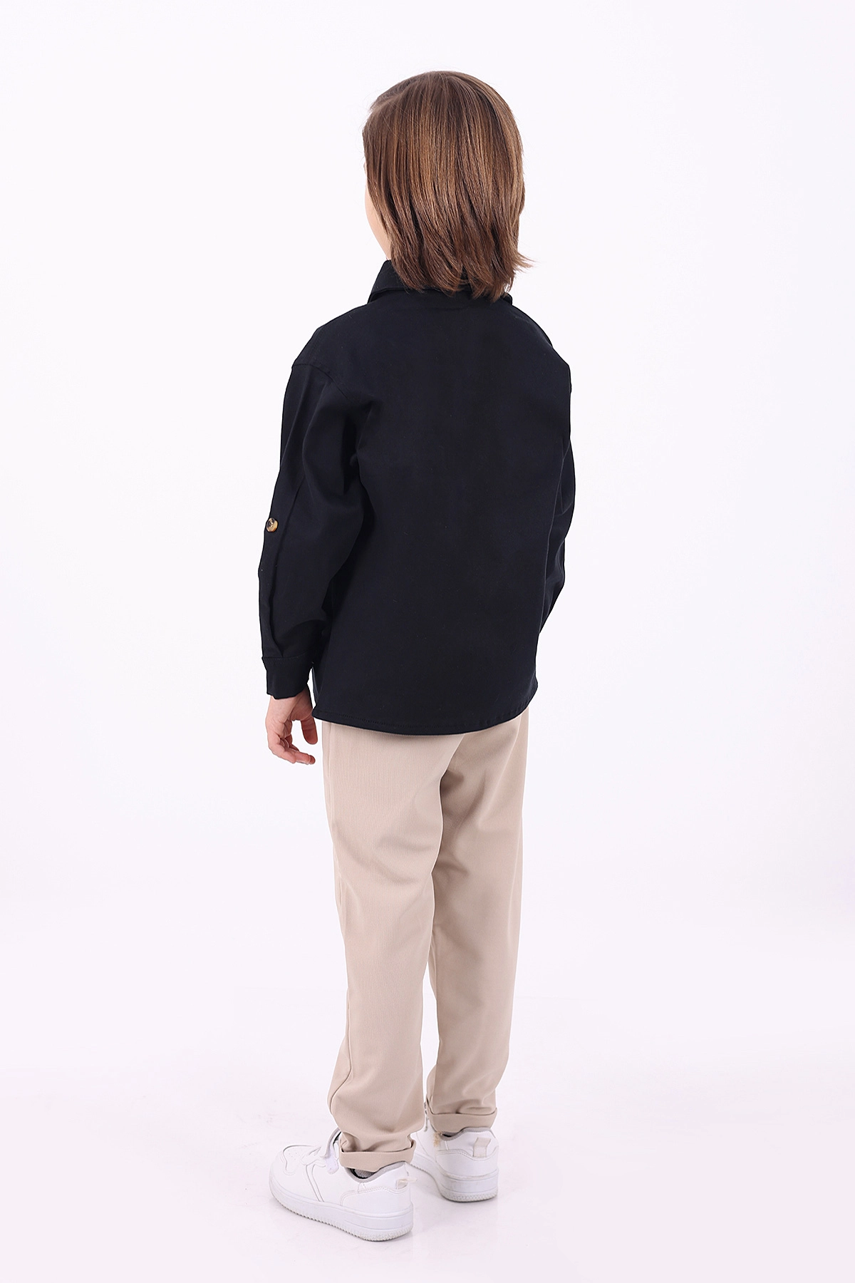 Lacivert (5-14 Yaş) Çift Cepli Oversize Kalıp Erkek Çocuk Gabardin Gömlek 323437