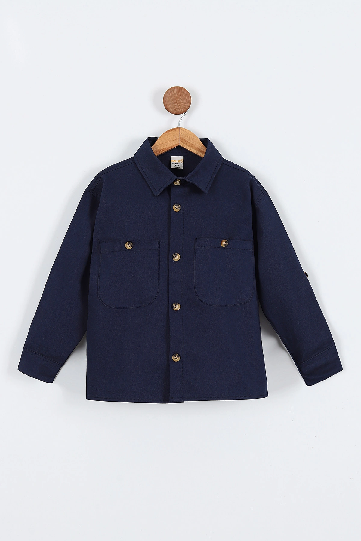 Lacivert (5-14 Yaş) Çift Cepli Oversize Kalıp Erkek Çocuk Gabardin Gömlek 323437