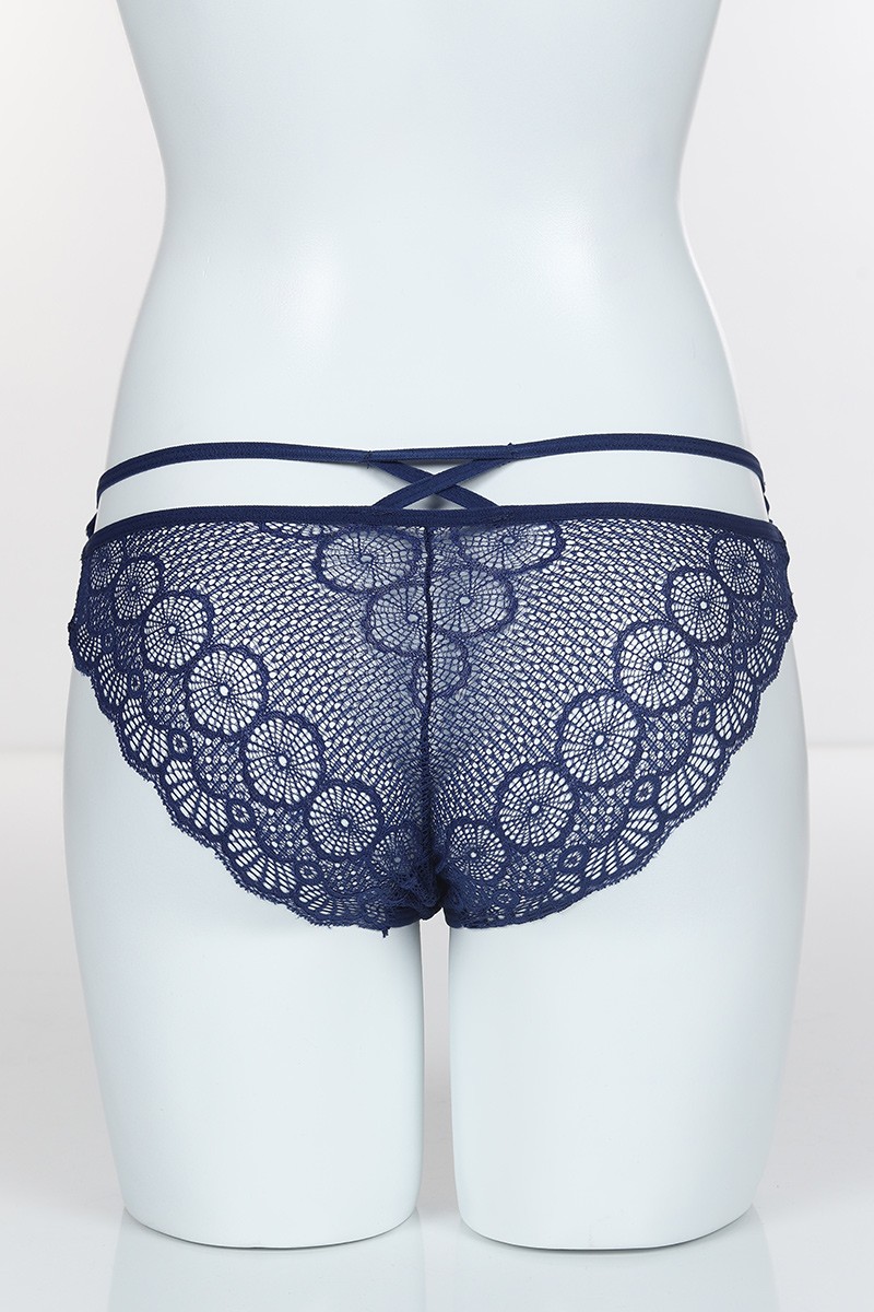 Lacivert 4187 Bikini Ön Üst Tül Alt ve Arka Bant Üst Çapraz İpler Külot 102425