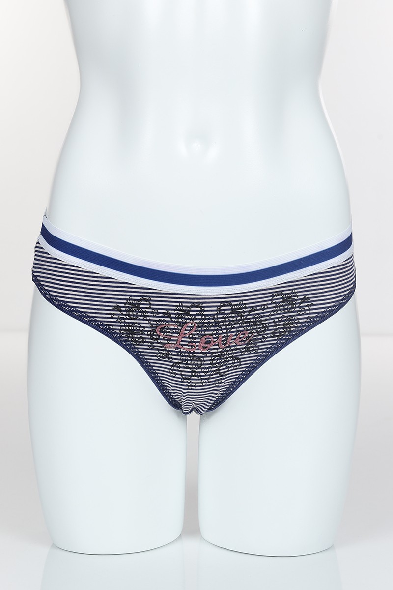 Lacivert 4316 Bikini Love Baskılı Çizgili Külot 102263