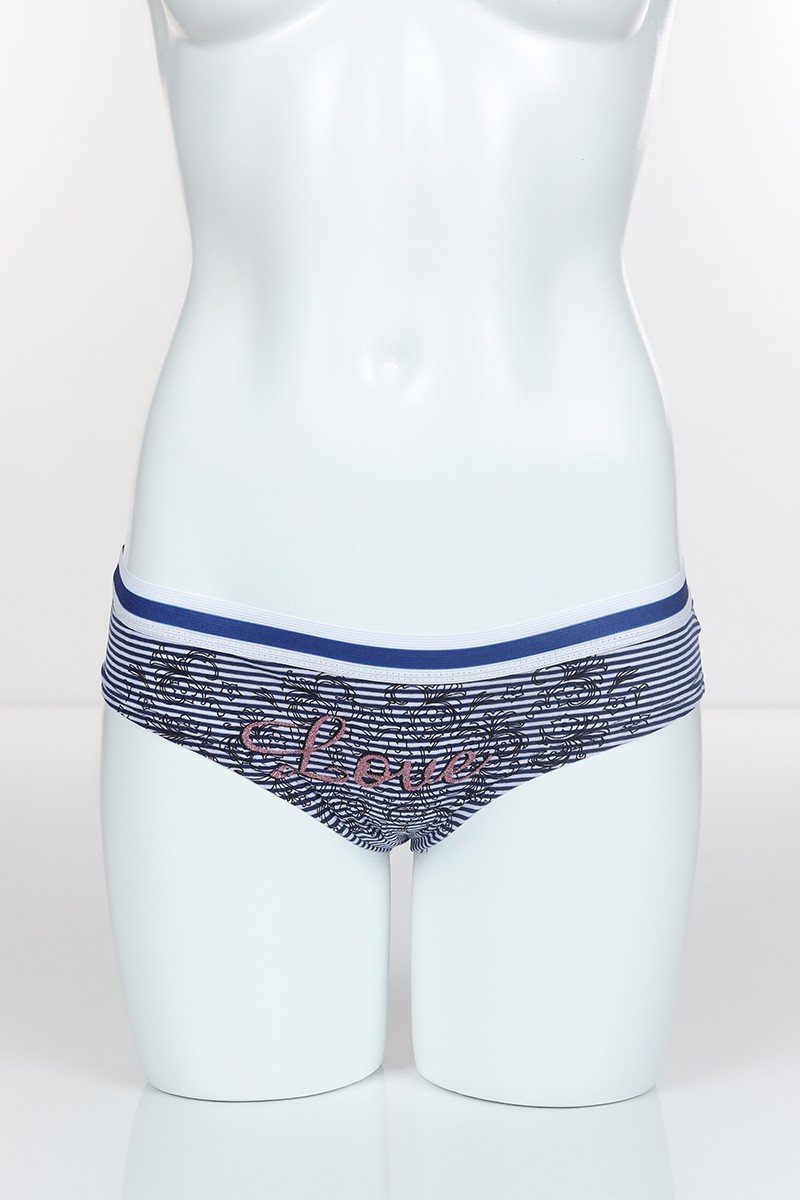 Lacivert 4318 Hıpboxer Love Baskılı Çizgili Kumaş Külot 101771