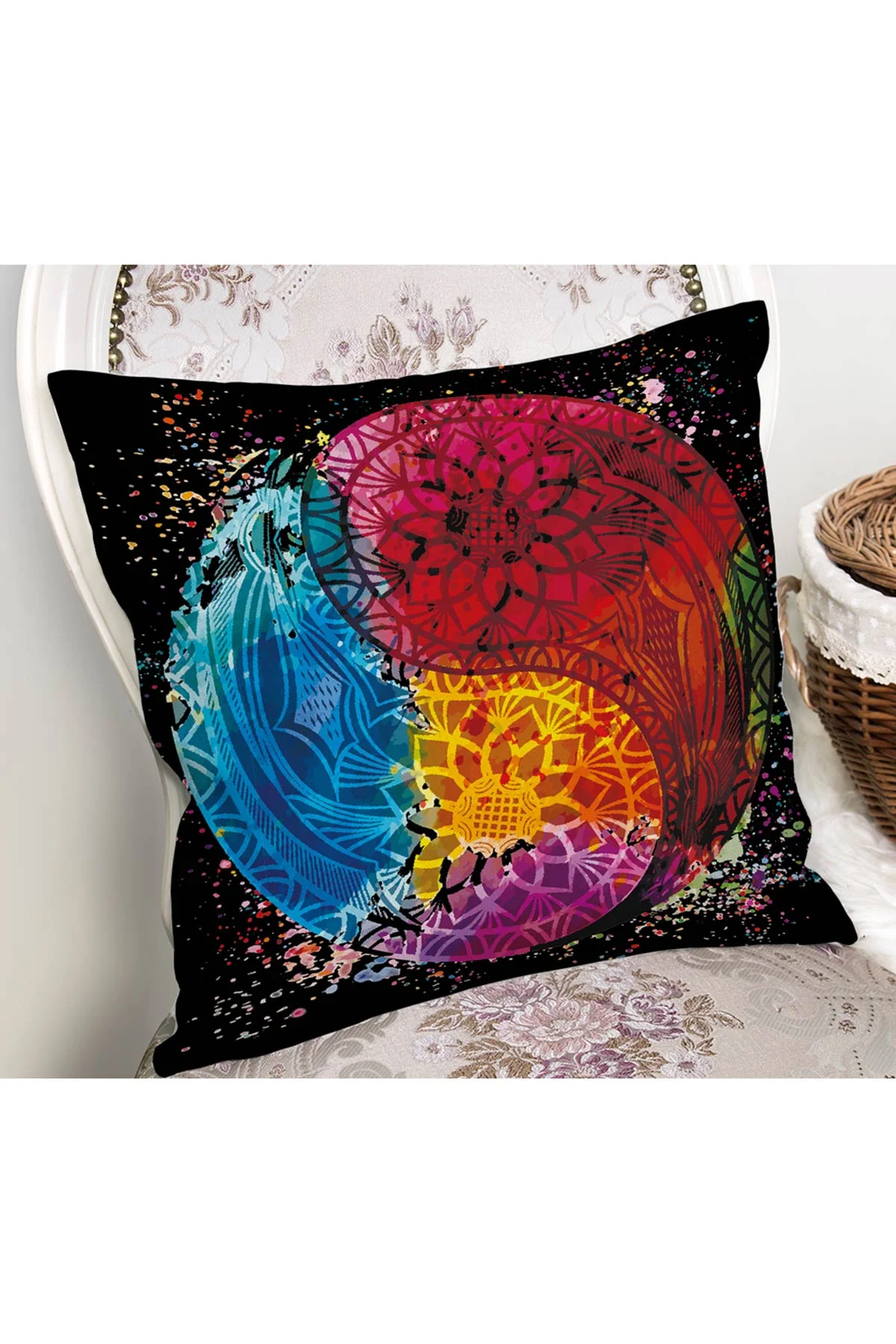 Lacivert 43x43 Dijital Baskılı Fermuarlı Modern Kırlent Kılıfı 288939