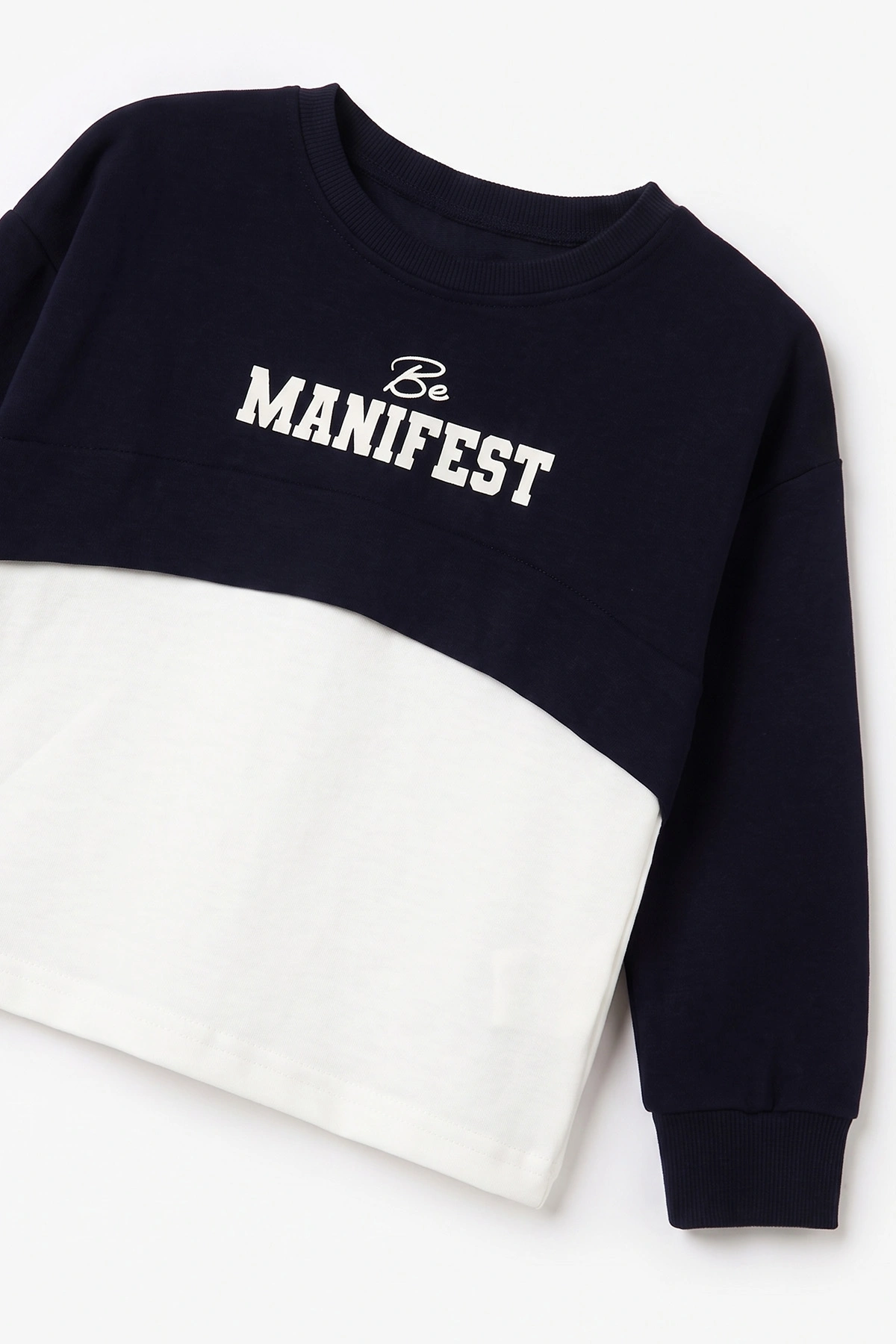 Lacivert (5-10 Yaş) Manifest Baskılı Oysho Kumaş Kız Çocuk Mevsimlik Takım 494965