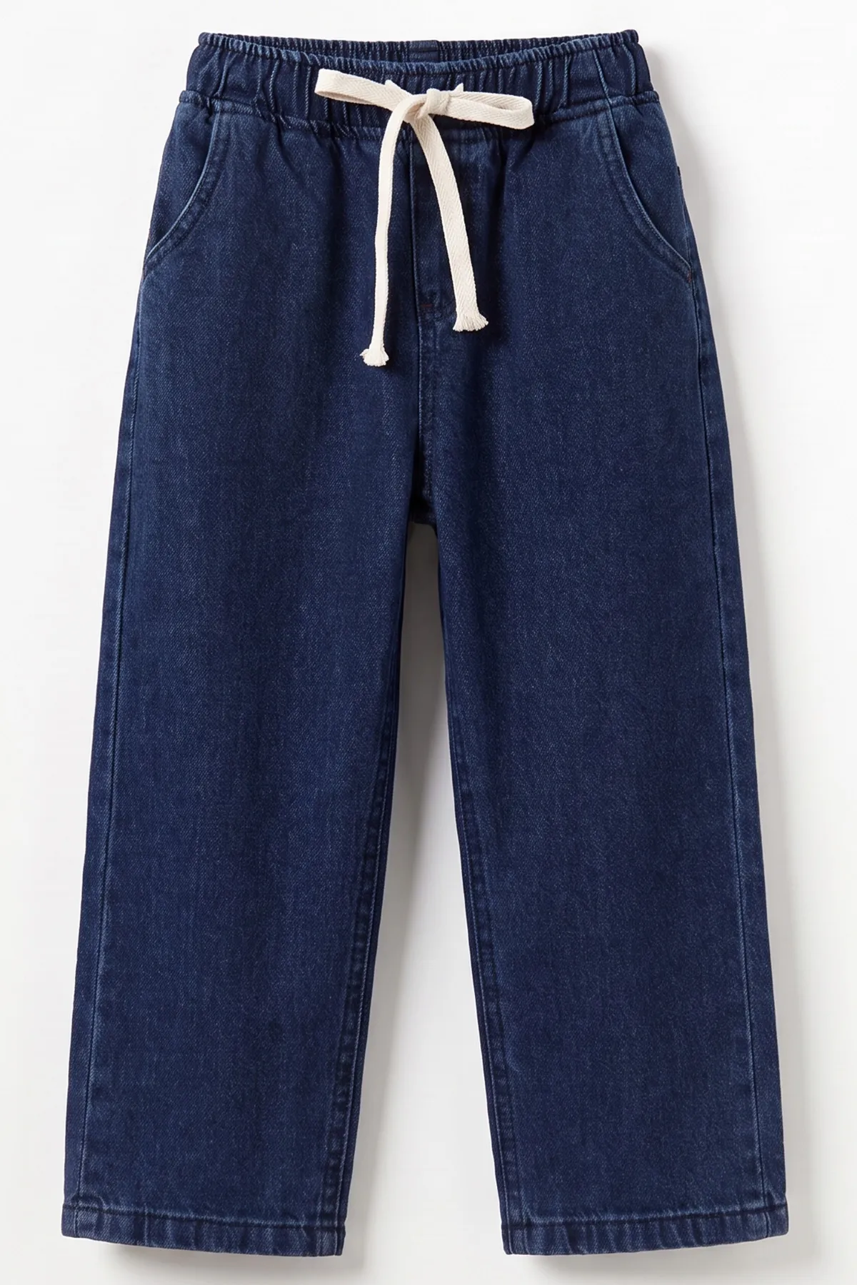 Lacivert (5-12 Yaş) Baggy  Belden Bağlamalı Erkek  Çocuk Kot Pantolon 490863