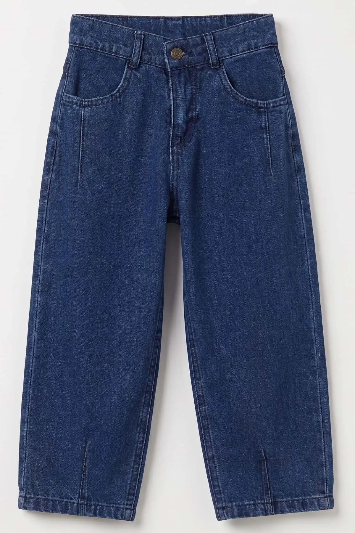 Lacivert (5-12 Yaş) Pensli  Baggy    Erkek  Çocuk Kot Pantolon 490868
