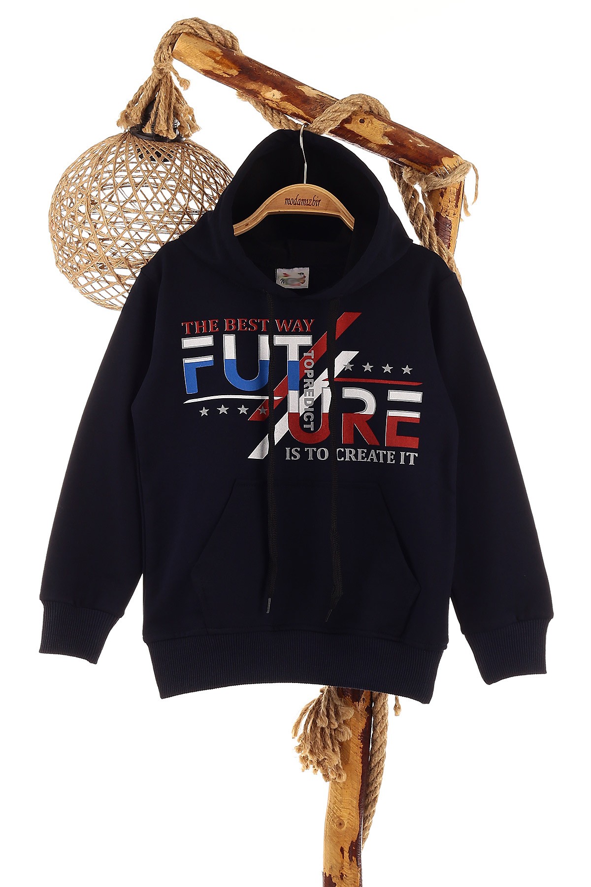 Lacivert (5-8 Yaş) Future Baskılı Kapüşonlu Erkek Çocuk Sweat 152708