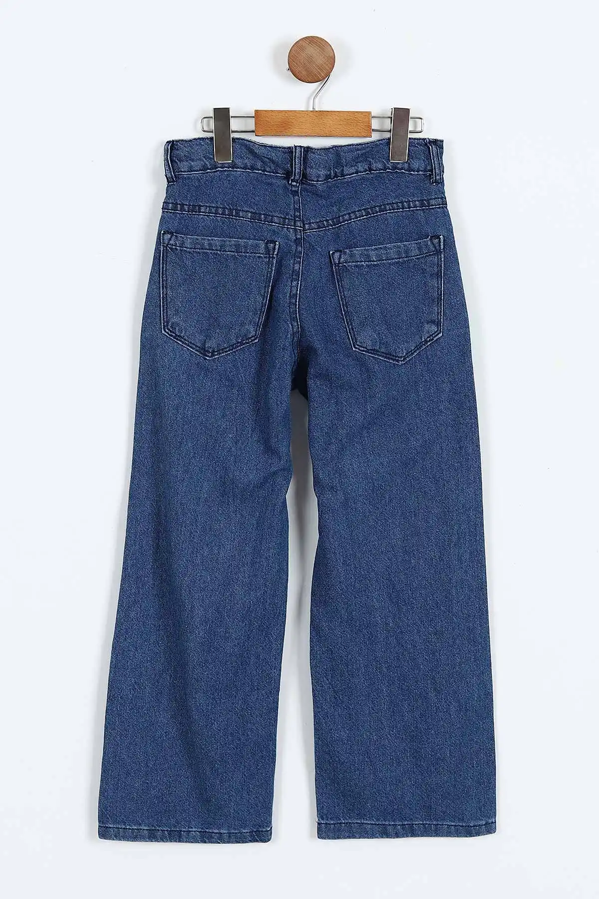 Lacivert (6-10 Yaş) Taş   Baskılı Bol Paça Kız Çocuk Kot Pantolon 397870