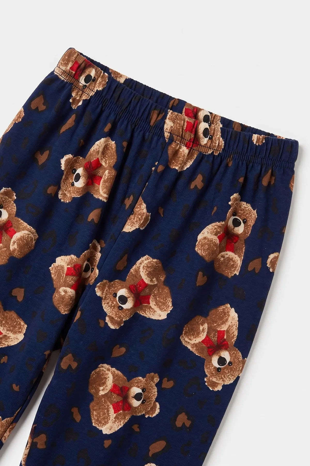 Lacivert (6-14 Yaş) Desenli Yakadan Yarım Düğmeli  Süprem Kumaş Kız Çocuk Pijama Takımı 487218