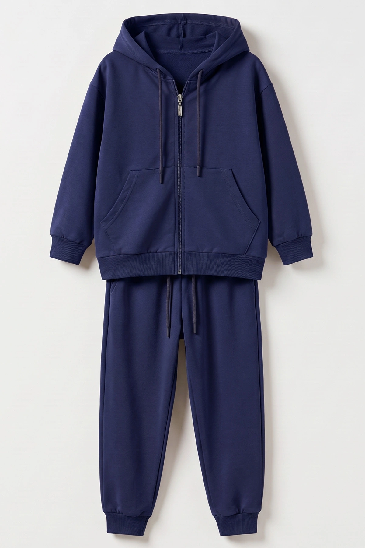 Lacivert (6-14 Yaş) Kapüşonlu ve Fermuarlı 2 İp Penye Kumaş Unisex Çocuk  2'li Takım 488732