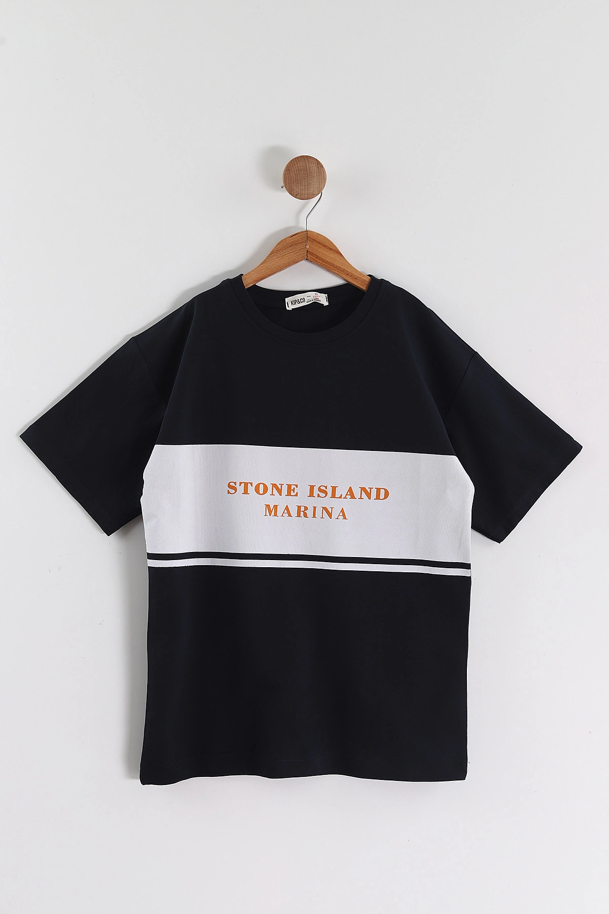Lacivert (6-14 Yaş) Stone Island Baskılı 2 İp Erkek Çocuk Tişört 469284