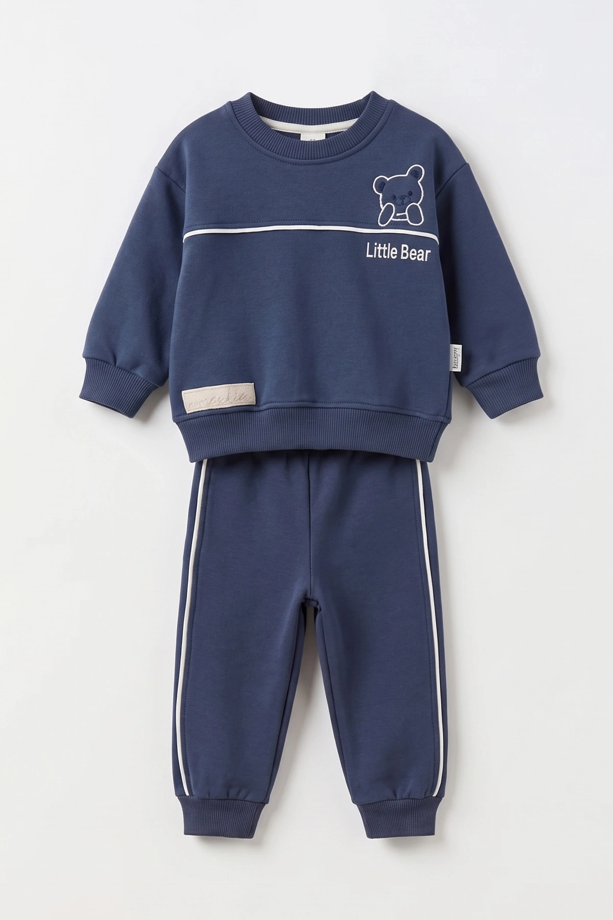Lacivert (6-24 Ay) Little Bear Nakışlı Kıl Biyei İçi Şardonlu Erkek Bebek Kışlık Takım 495705
