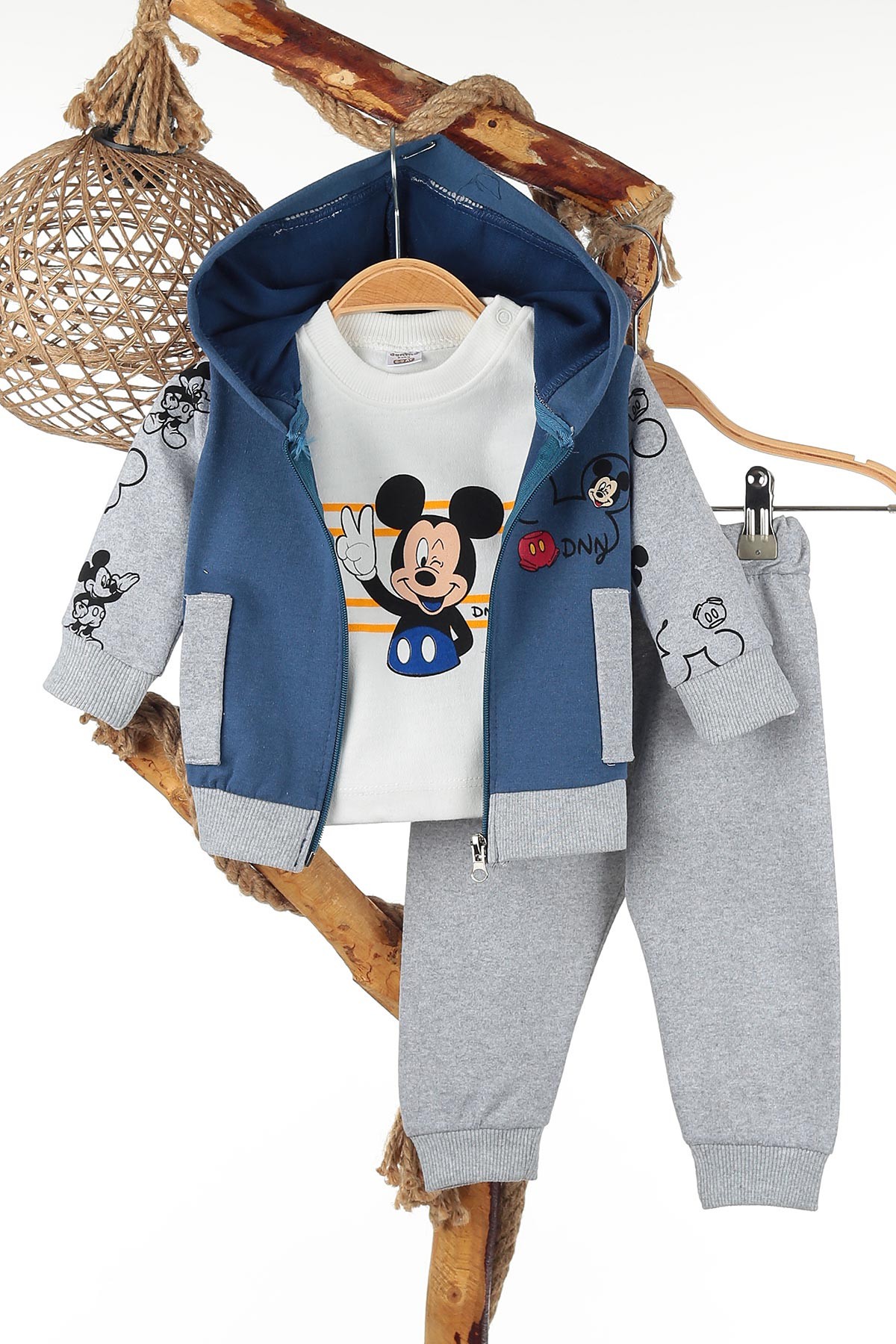 Lacivert (6-24 Ay) Mickey Baskılı Üçlü Erkek Takım 143584