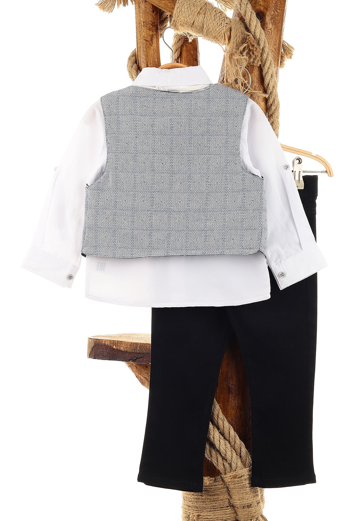 Lacivert (6-9 Yaş) Ekose Desenli Papyonlu Erkek Çocuk Takım 159013
