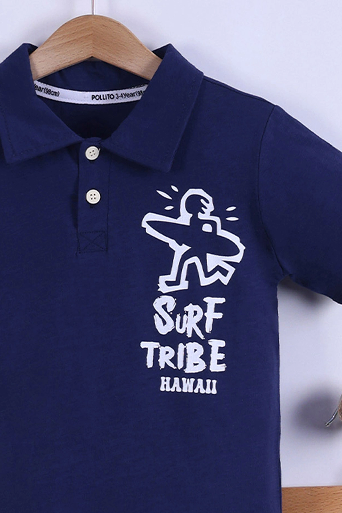 Lacivert (7-11 Yaş) Surf Tribe Baskılı Gömlek Yaka Tişörtlü   Gabardin  Şortlu Erkek Çocuk Yazlık Takım 441759