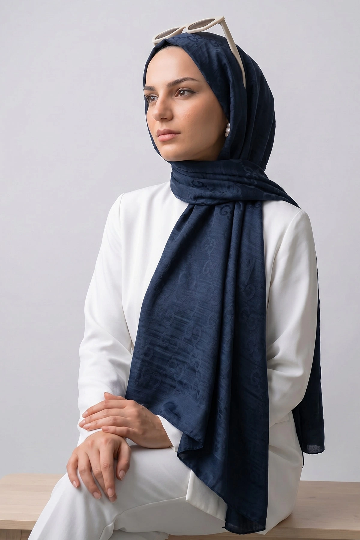 Lacivert 70x180 Cm Elegance Premium Pamuk Jakar Şal 475024