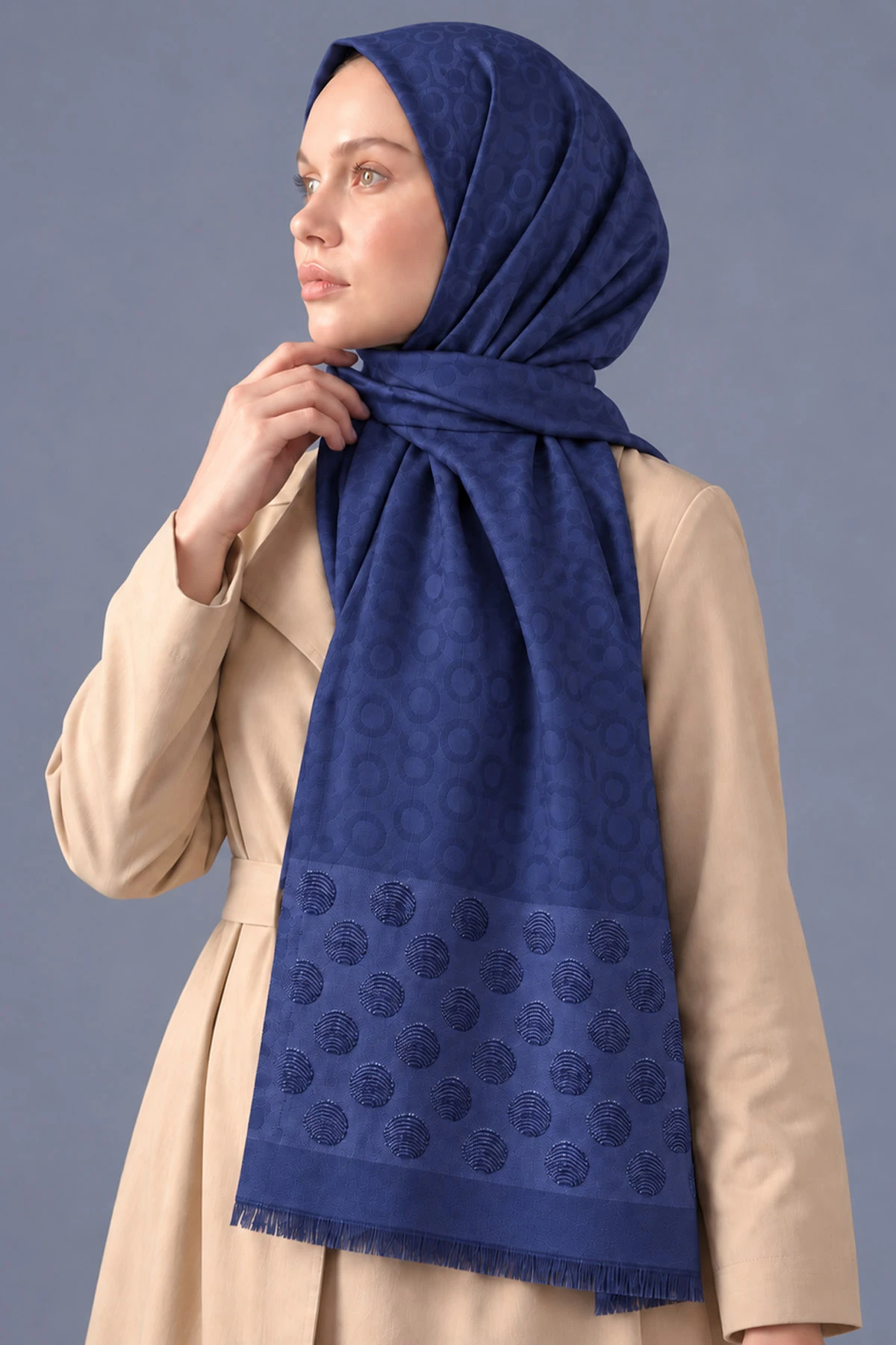 Lacivert 70x180 Cm Luna Premium Jakarlı Pamuk Şal 494101