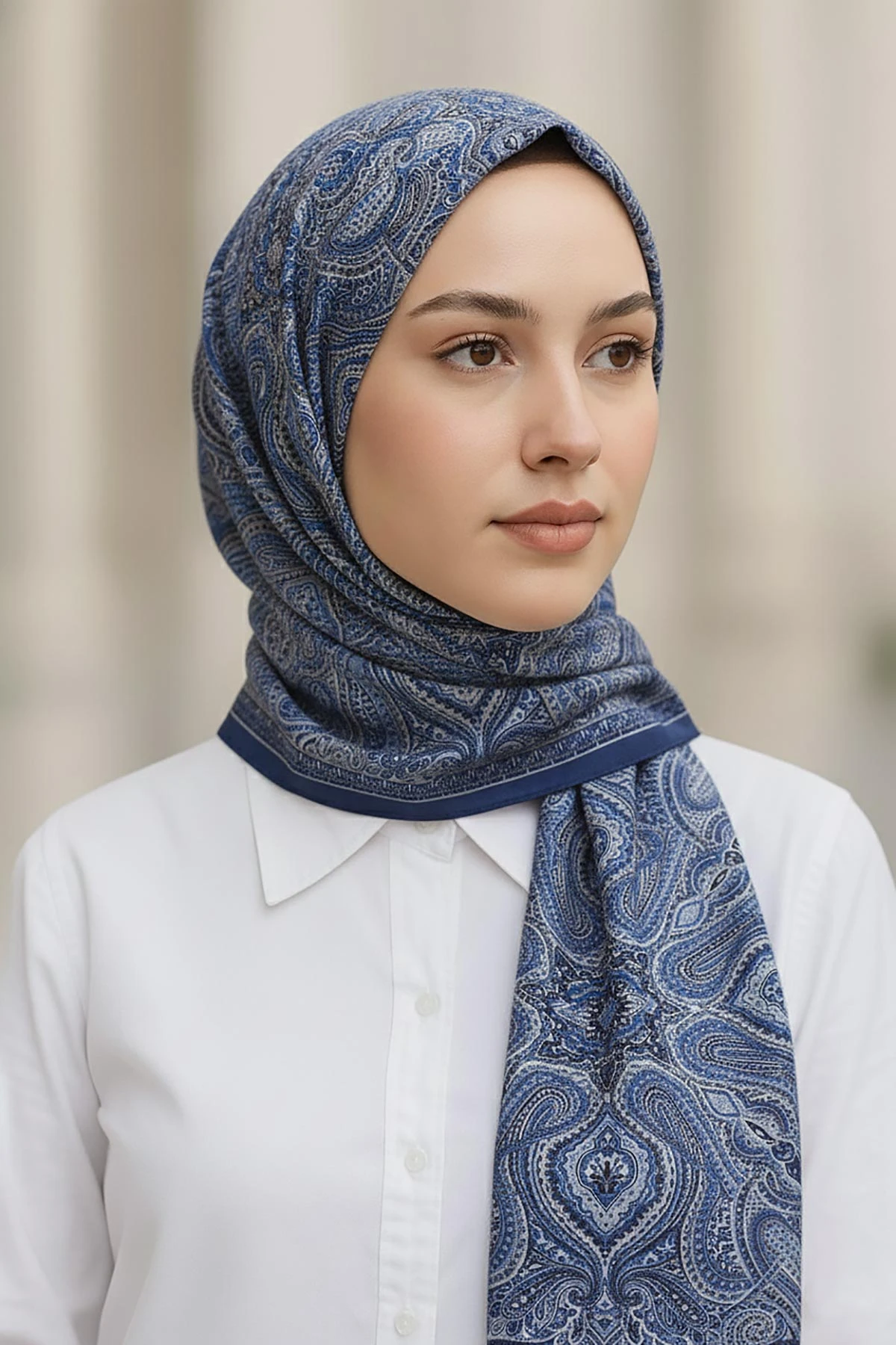 Lacivert 75x180 Cm Our Fashion Dijital Baskılı Desenli Bambu Kraş Şal 408712