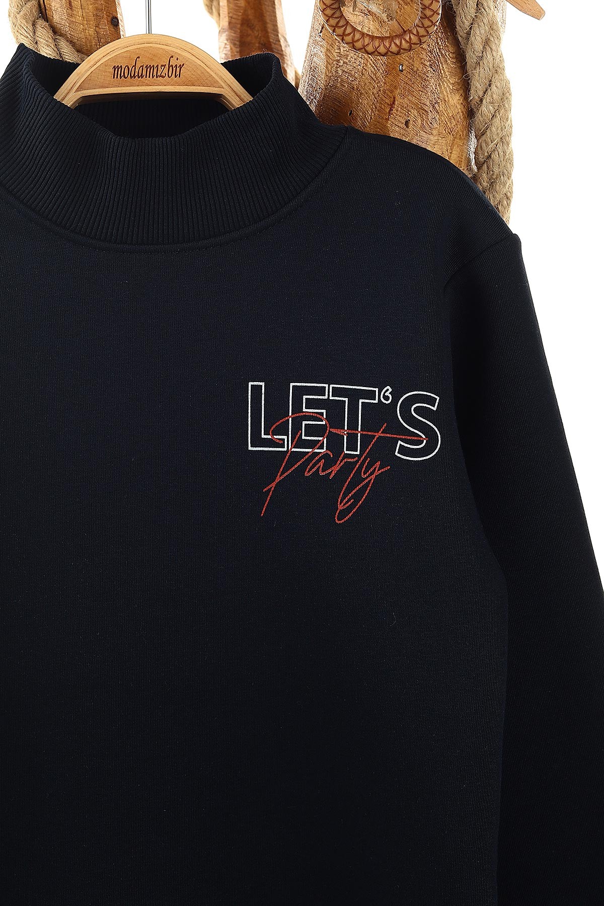 Lacivert (9-12 Yaş) Let'S Party Baskılı Üç İp Şardonlu Erkek Çocuk Sweat 148950