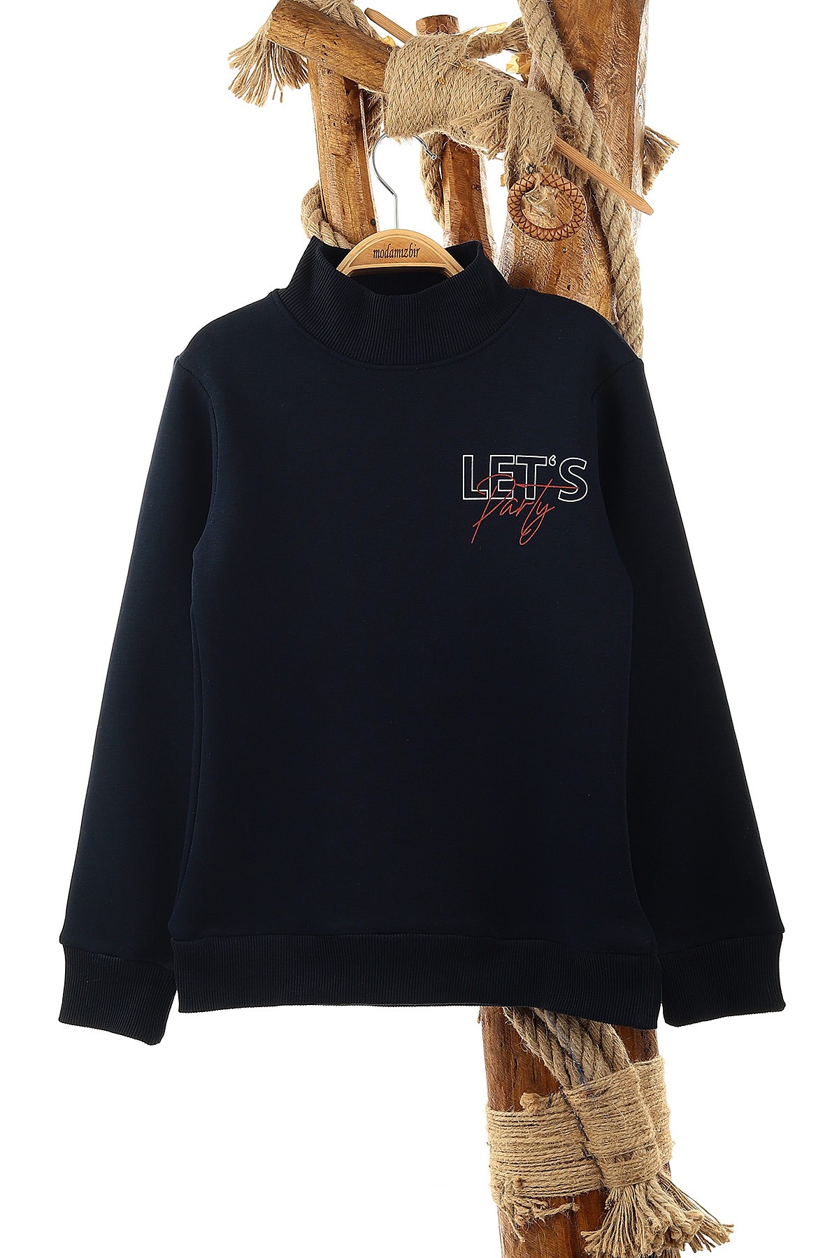 Lacivert (9-12 Yaş) Let'S Party Baskılı Üç İp Şardonlu Erkek Çocuk Sweat 148950