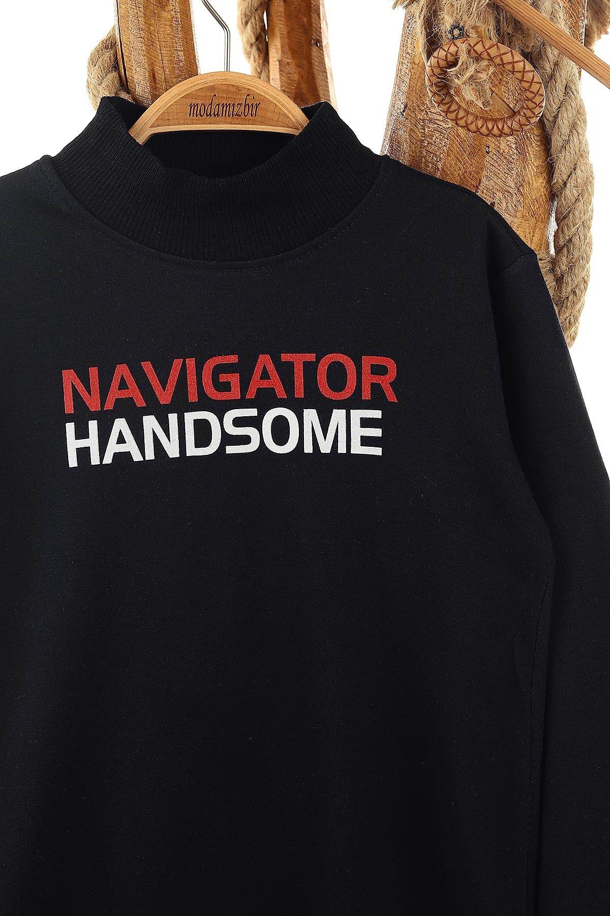 Lacivert (9-12 Yaş) Navigatör Baskılı İki İp Şardonlu Erkek Çocuk Sweat 148938