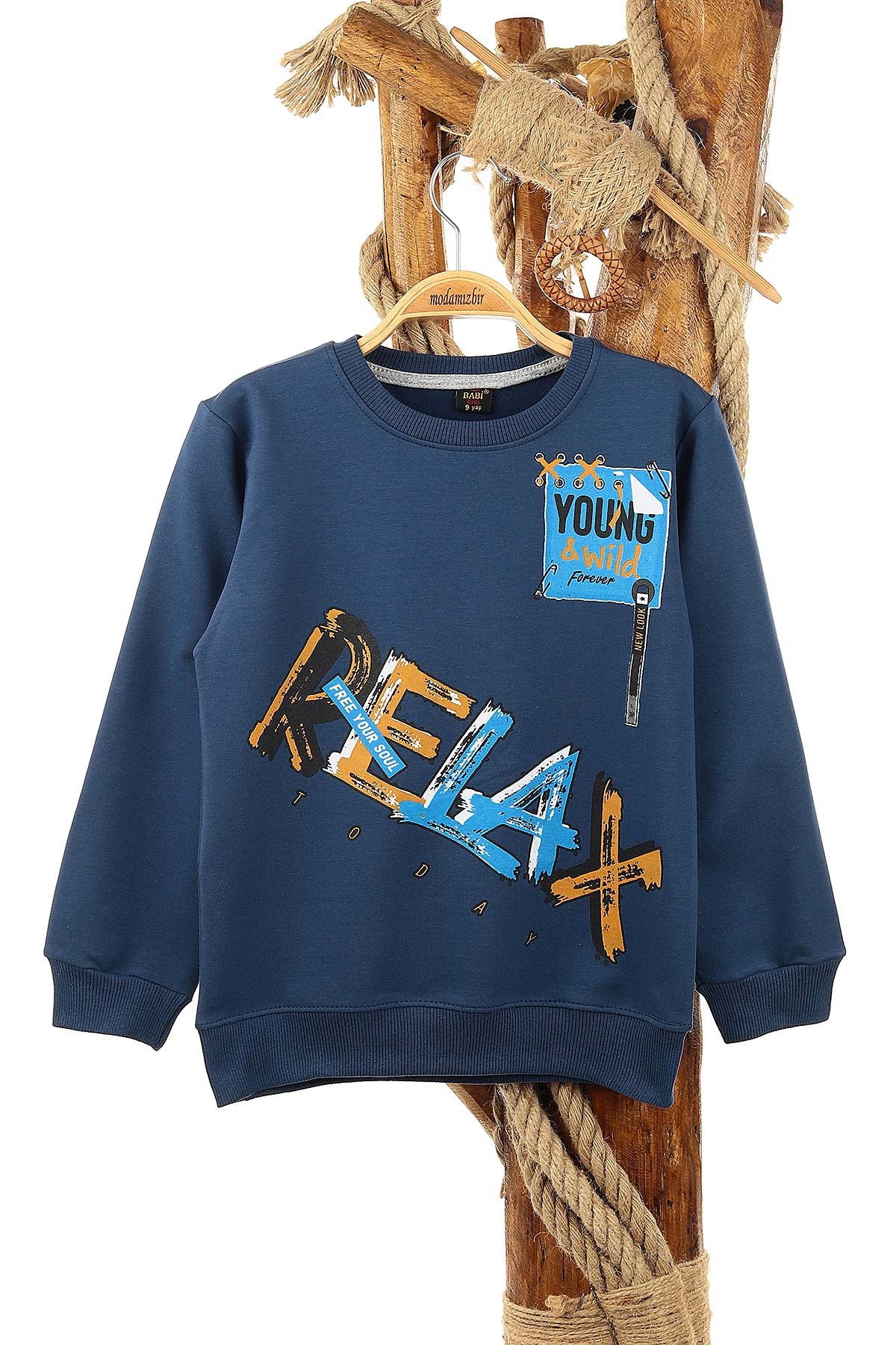 Lacivert (9-12 Yaş) Relax Baskılı Erkek Çocuk Sweat 150946