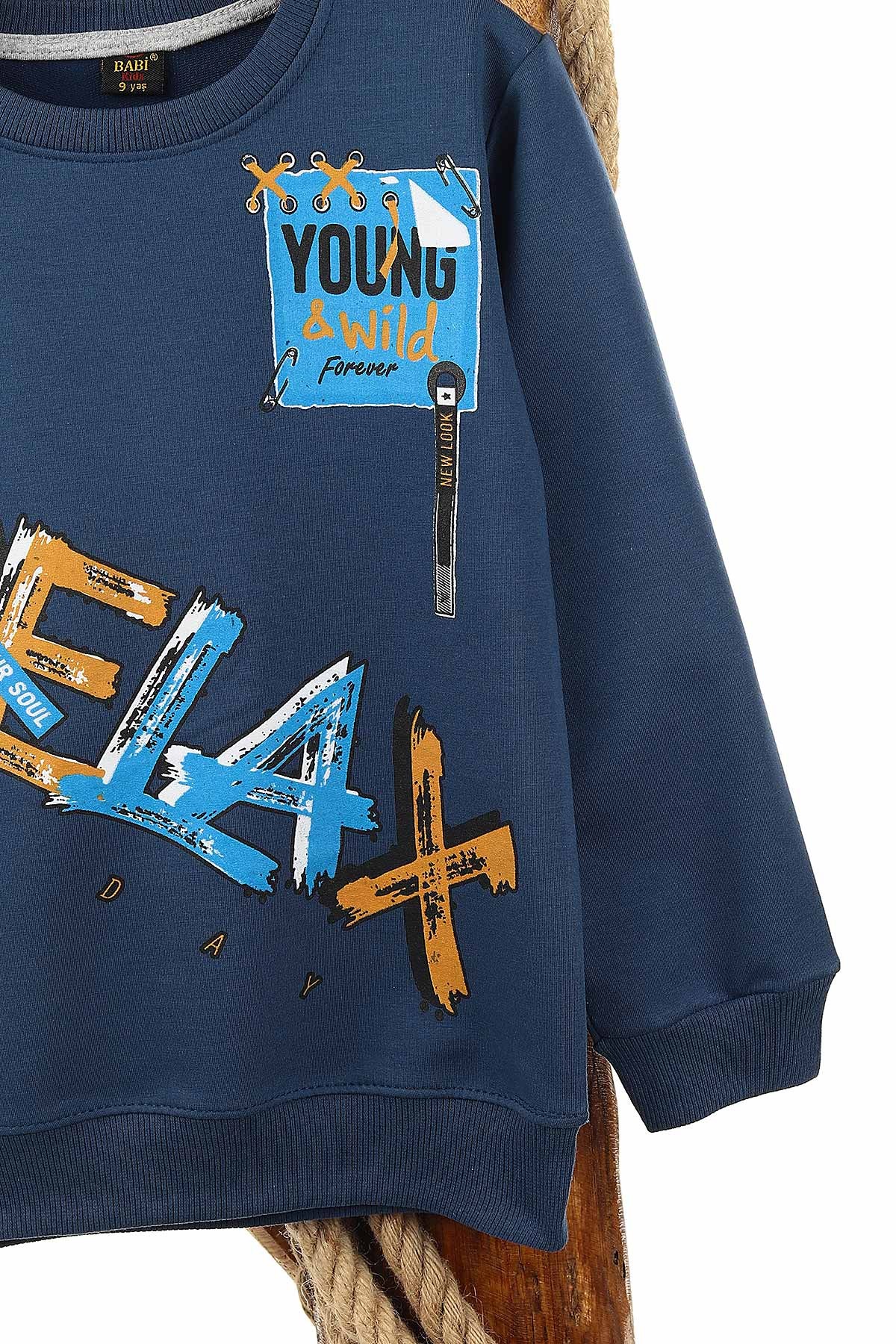 Lacivert (9-12 Yaş) Relax Baskılı Erkek Çocuk Sweat 150946