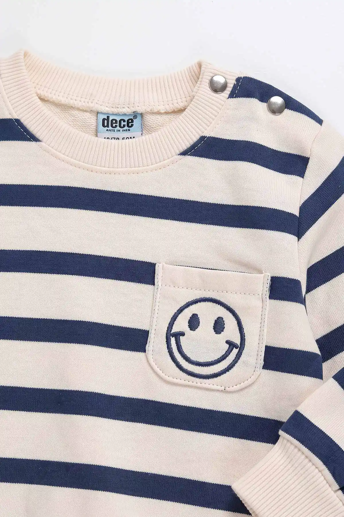 Lacivert (9-24 Ay)Çizgili Smile Cep Nakışlı Erkek Bebek Takım 476794