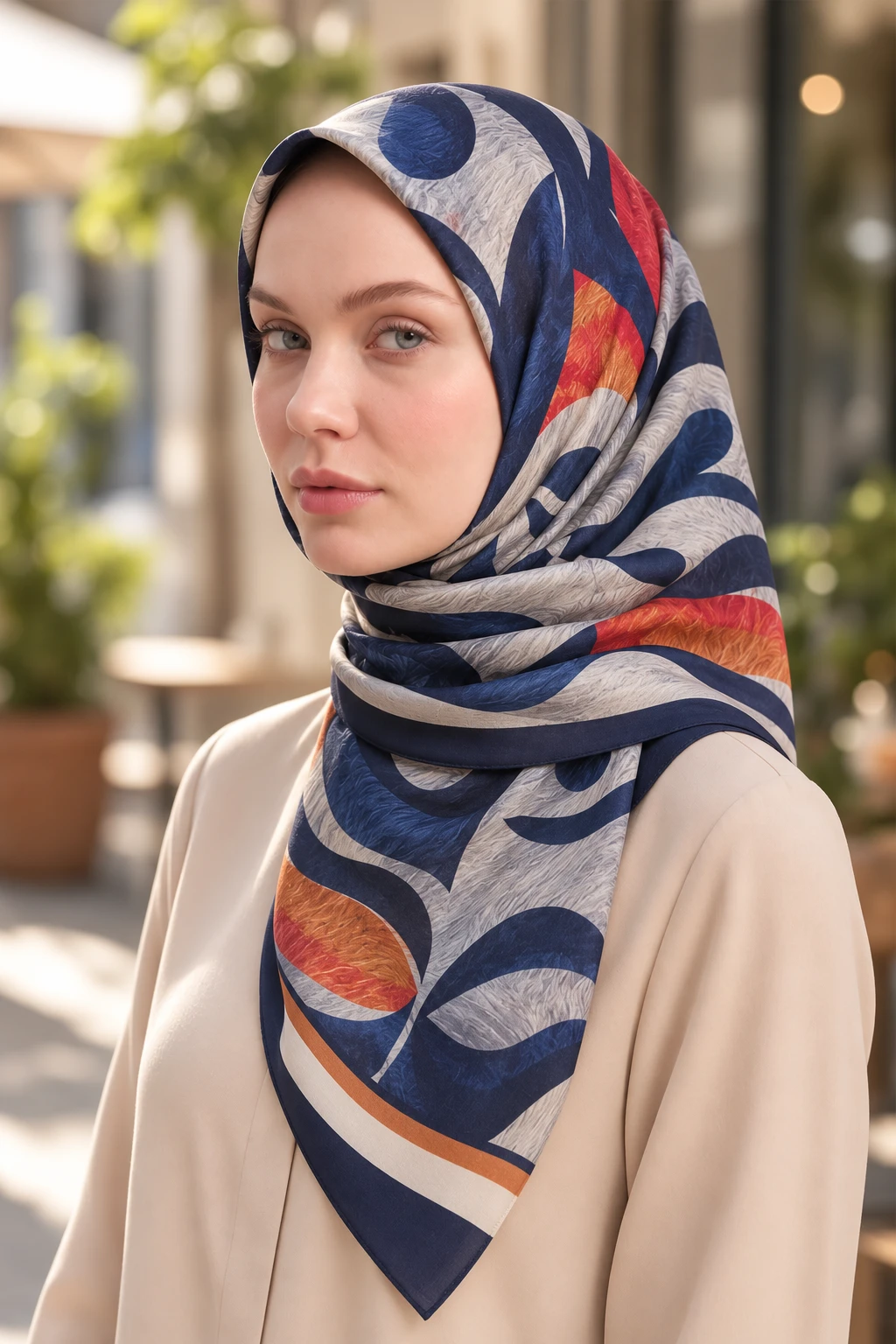 Lacivert 90x90 Cm Dijital Baskılı Armonia Desen Soft Eşarp 498622