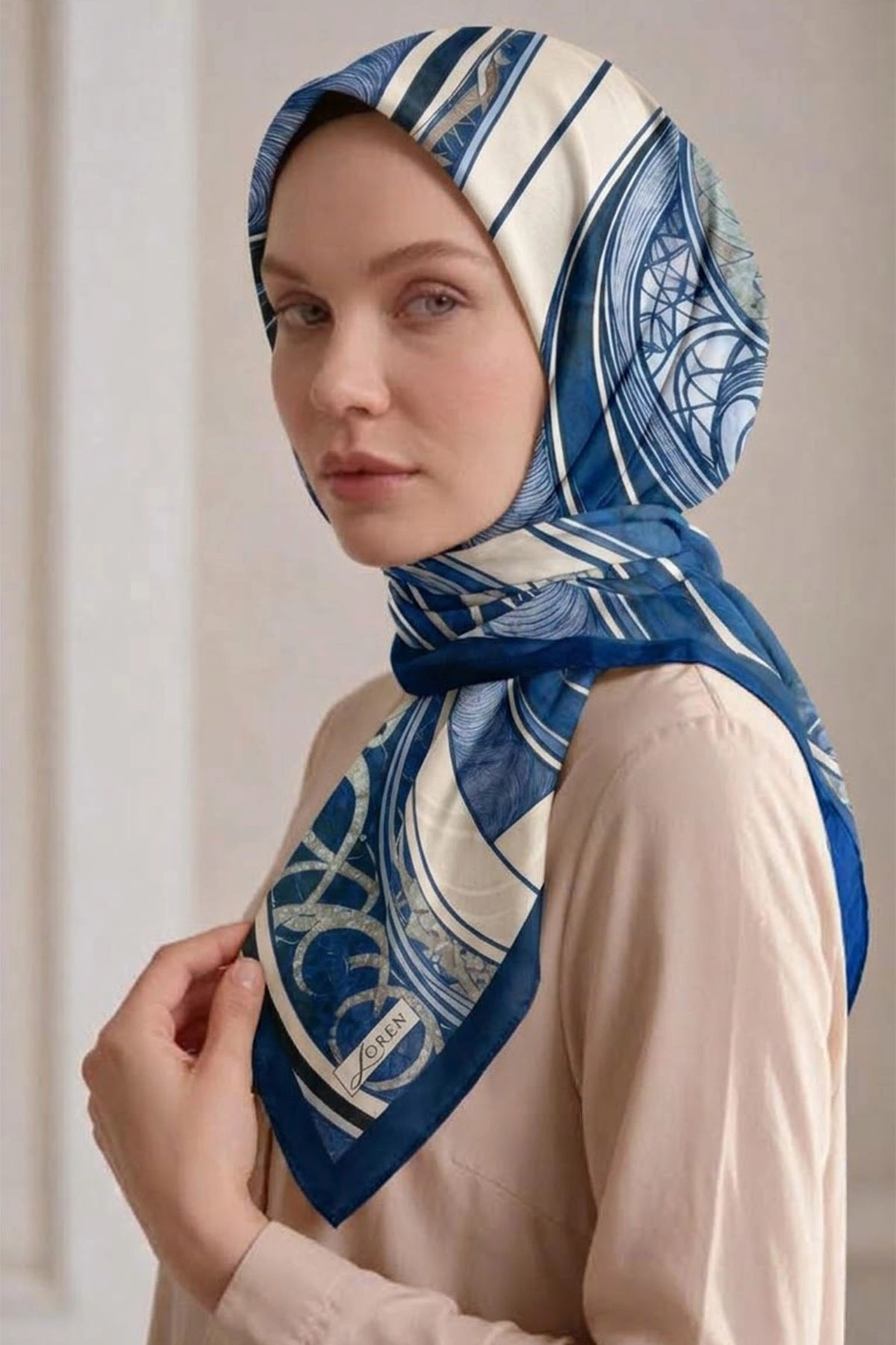 Lacivert 90x90 Cm Dijital Baskılı Barok Desen Soft Eşarp 498800