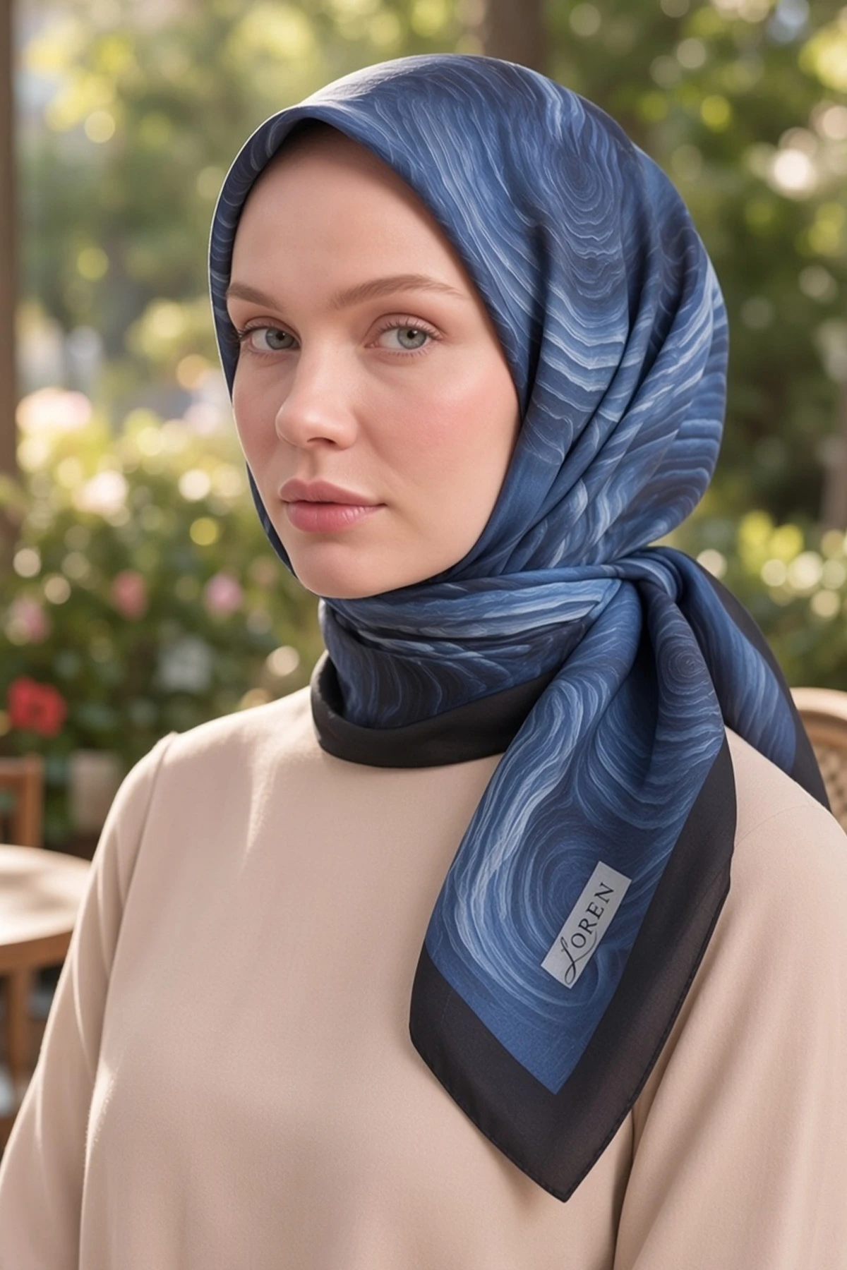 Lacivert 90x90 Cm Dijital Baskılı Rosetta Desen Soft Eşarp 498598