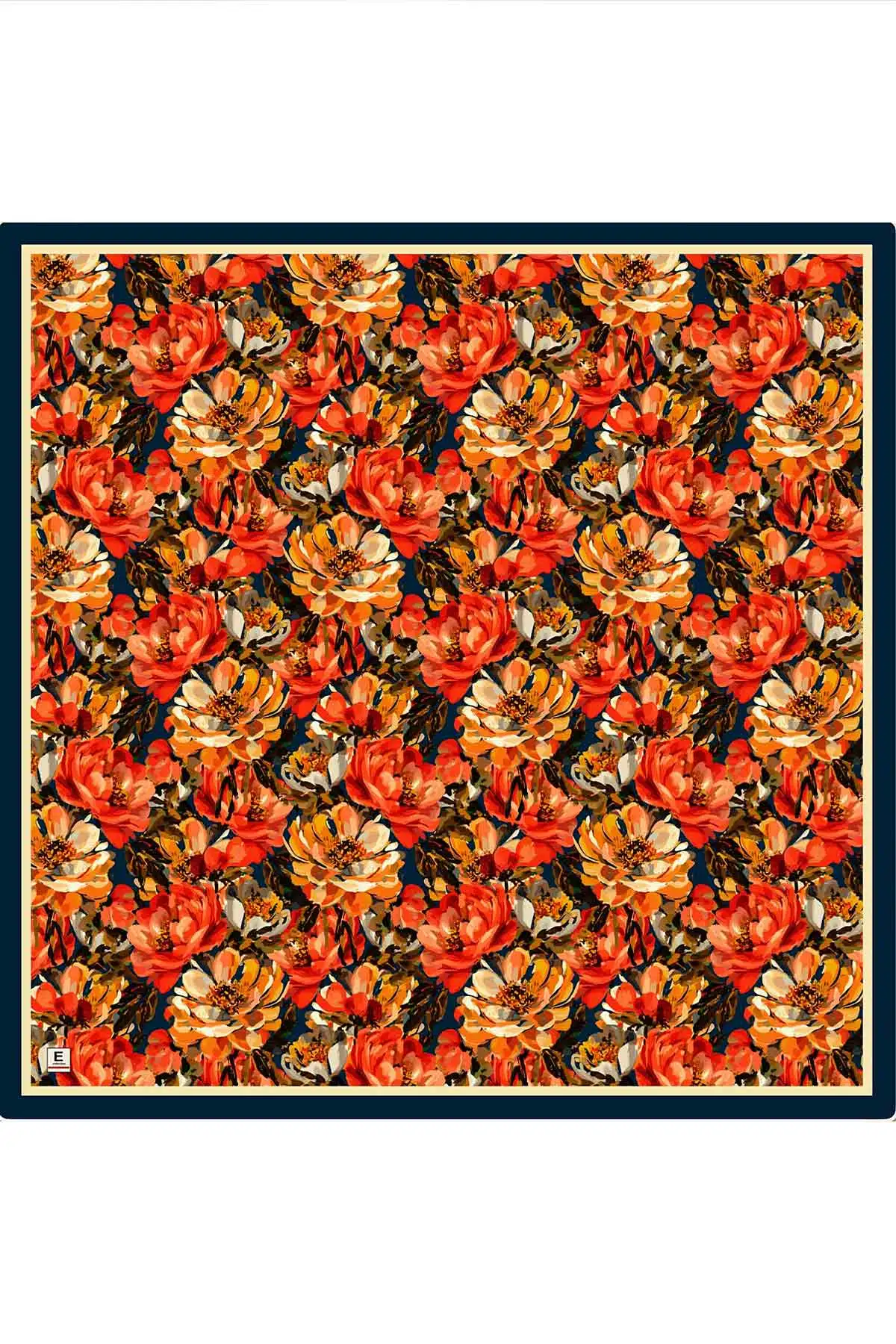 Lacivert 95x95 Cm Dijital Baskılı Botanik Desen Soft Eşarp 473305